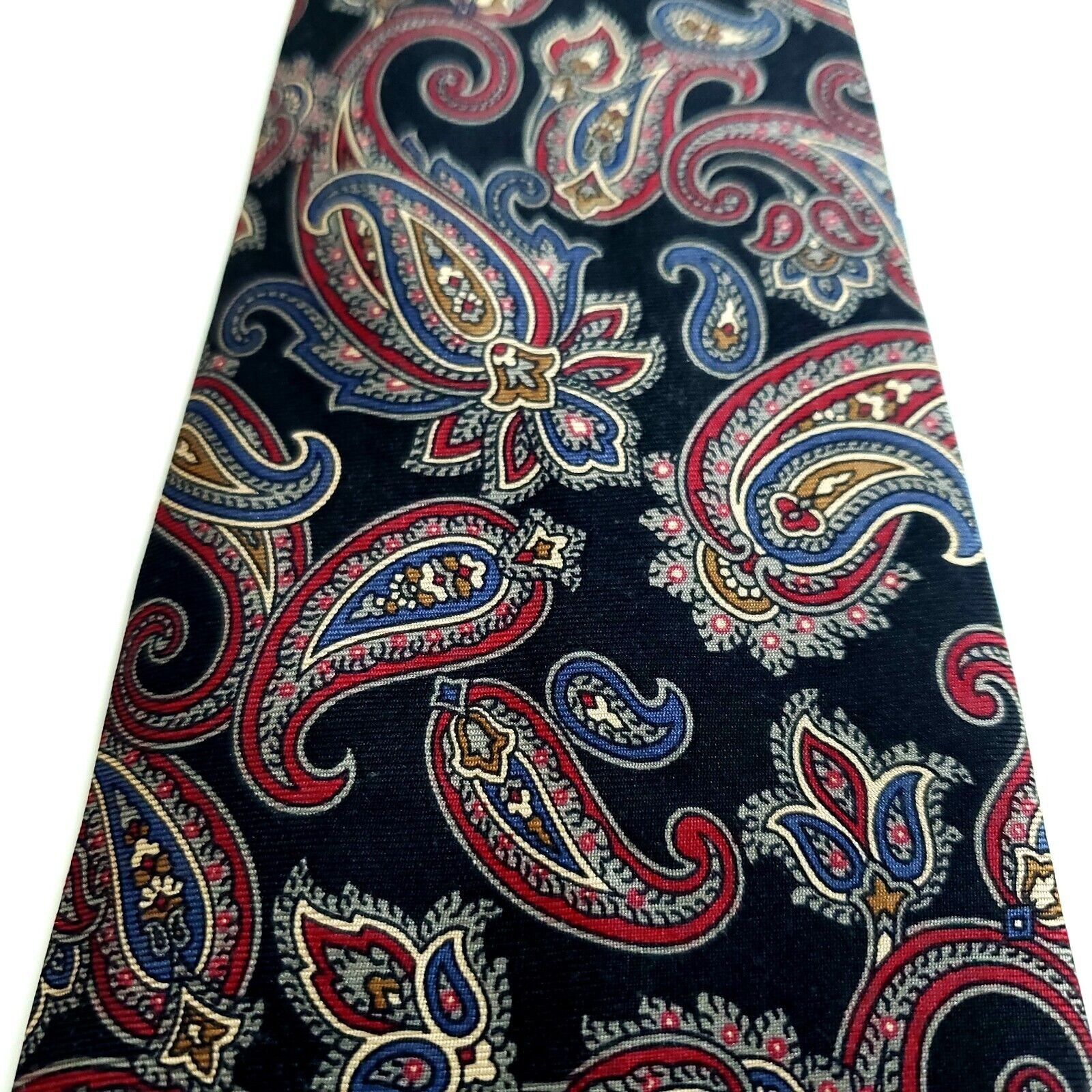 Designer Claybrooke Black Red Paisley Print Wide Silk Tie Size ONE SIZE - 2 Thumbnail
