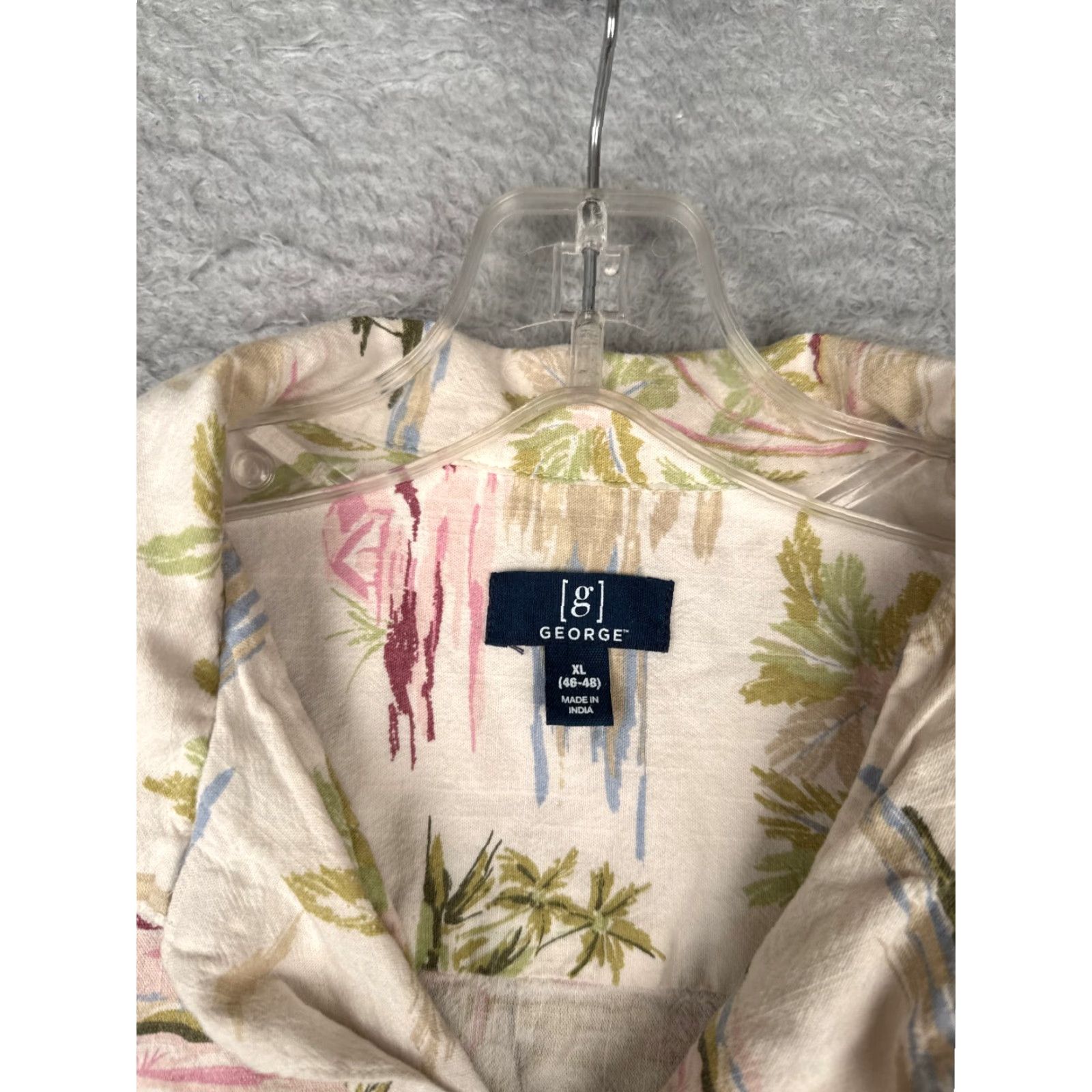 George George Shirt Adult XL Ivory Palm Hut Sunset Floral Hawaiian Cotton Blend Button-Up Casual Mens 90s Theme Size US XL / EU 56 / 4 - 7 Thumbnail