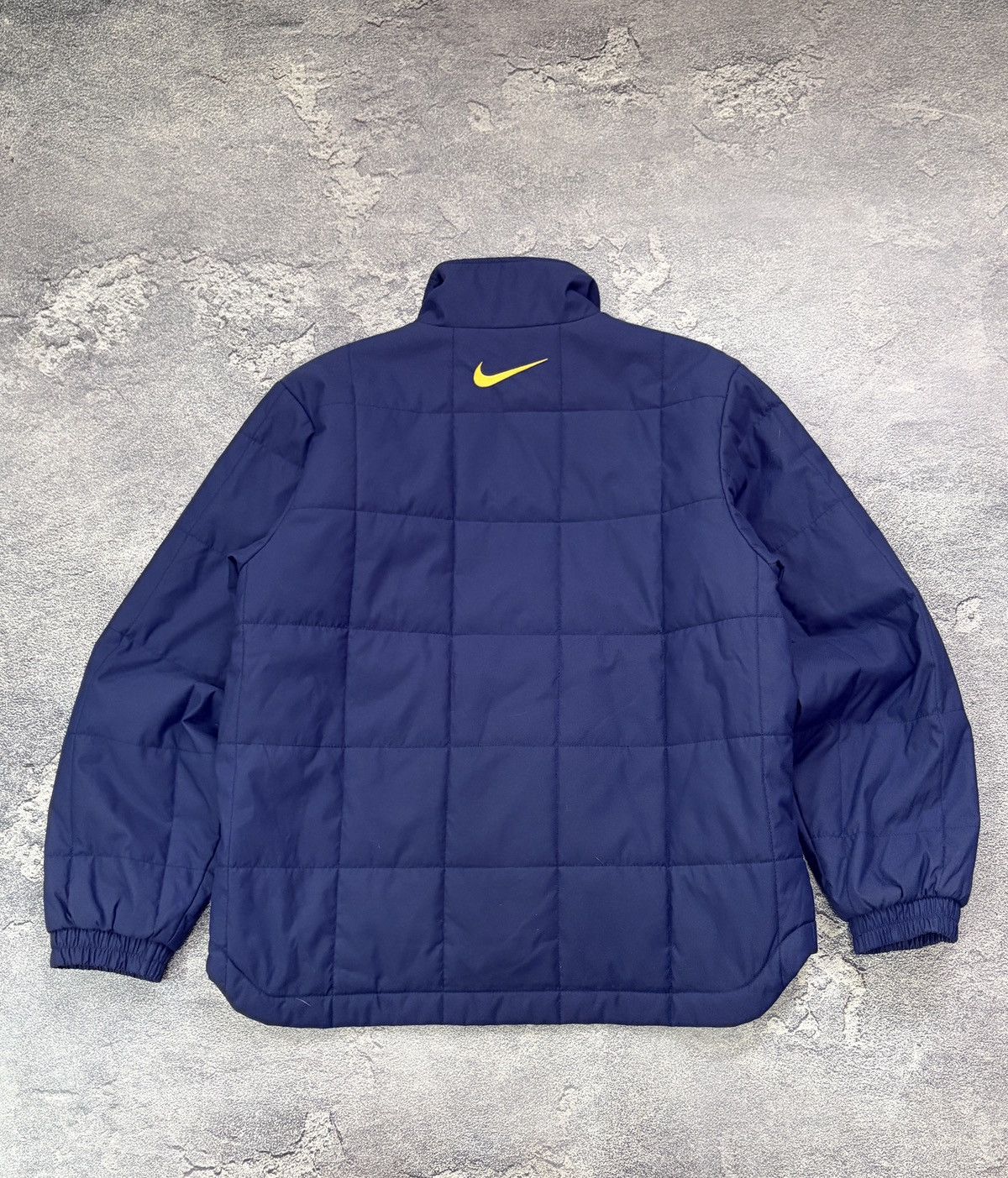 Nike Vintage Nike Quilted Puffer Jacket Navy Blue Yellow Swoosh S Size S / US 4 / IT 40 - 4 Thumbnail