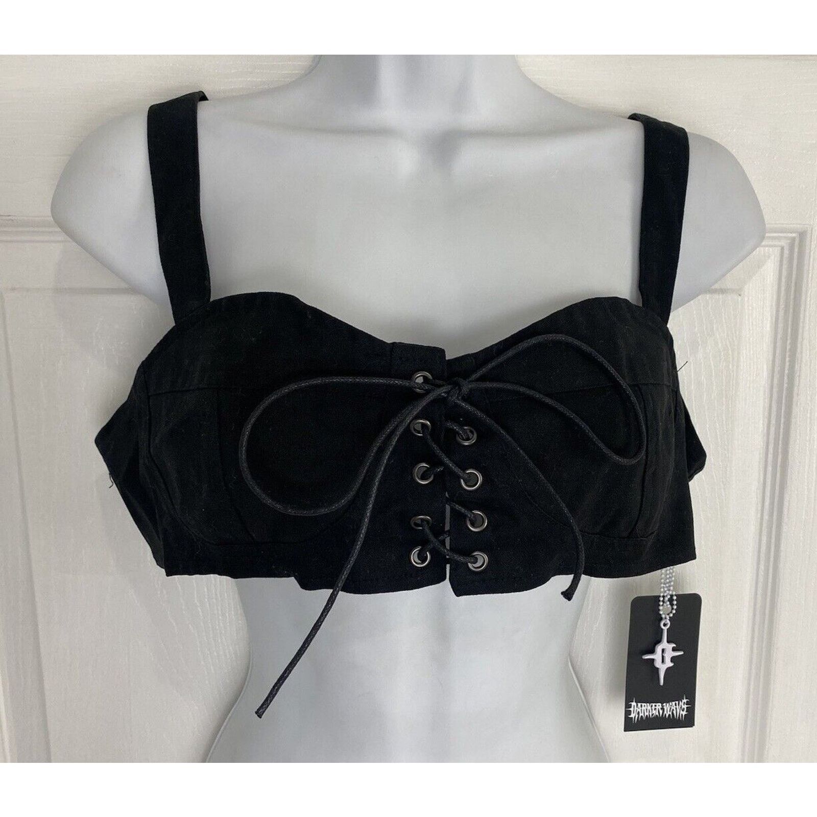 Dolls Kill NWT Darker Wavs Black Corset Crop Top Buckle Back L Tie Size L / US 10 / IT 46 - 1 Thumbnail