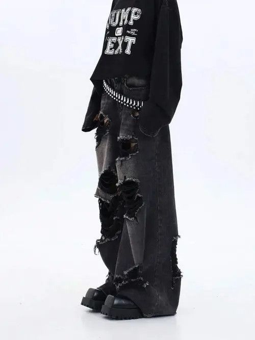Jean OPIUM Gothic ripped distressed jeans Y2K Size US 32 / EU 48 - 3 Thumbnail