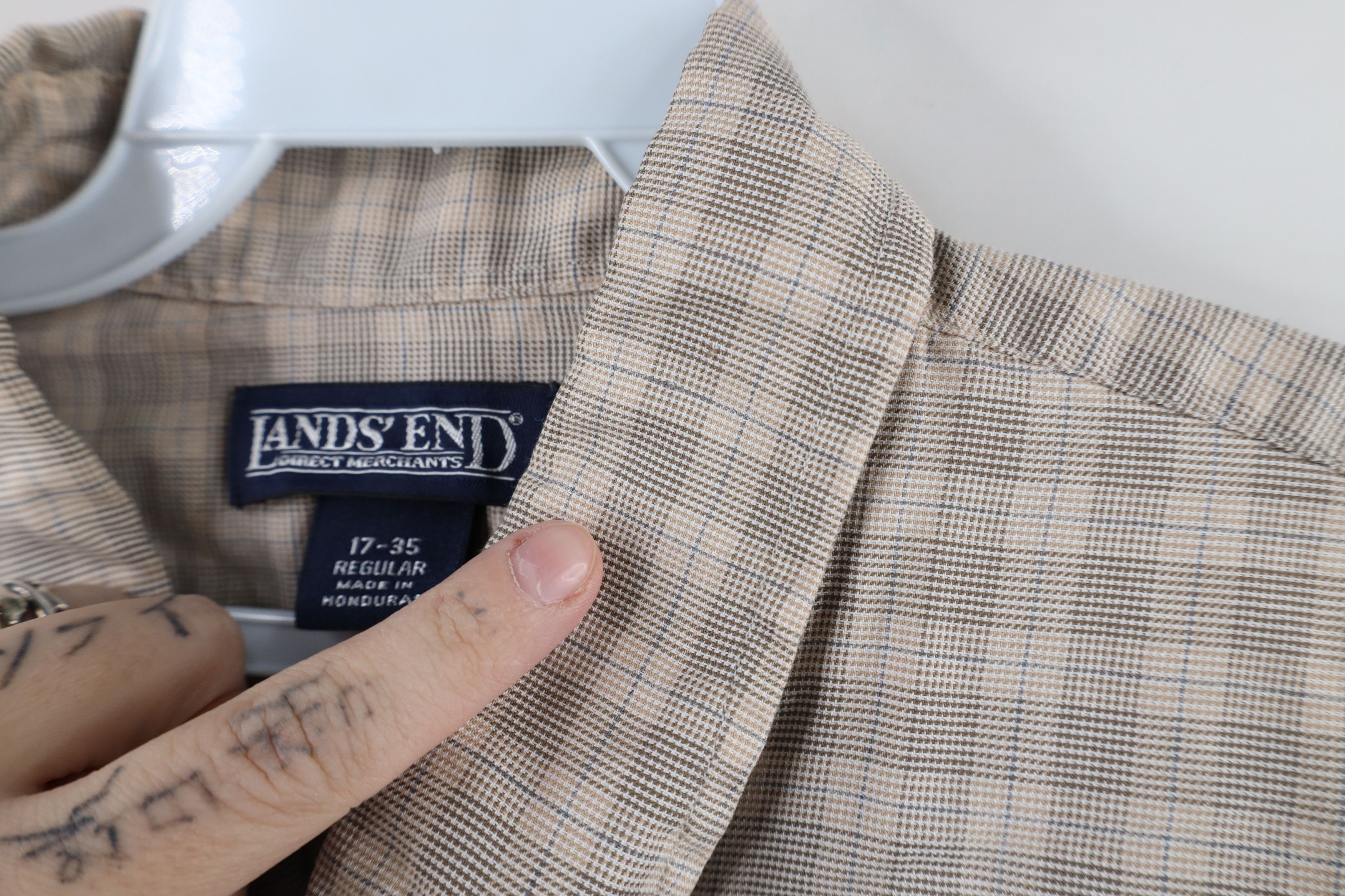 Lands' End × Vintage Vintage 90s Lands End Collared Button Down Shirt Beige Plaid Size US XL / EU 56 / 4 - 11 Thumbnail