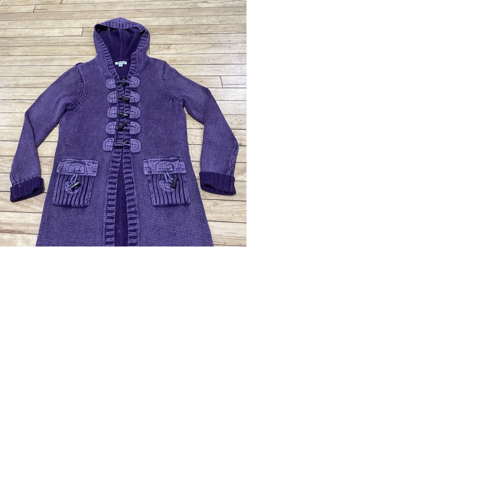 Vintage VINTAGE PBJ Blues Hoodie Cardigan Women S Knit Duster Purple Y2k Boho Long Line Crochet Wood Clasp Adjustable Boutique Sweater Size S / US 4 / IT 40 - 12 Thumbnail
