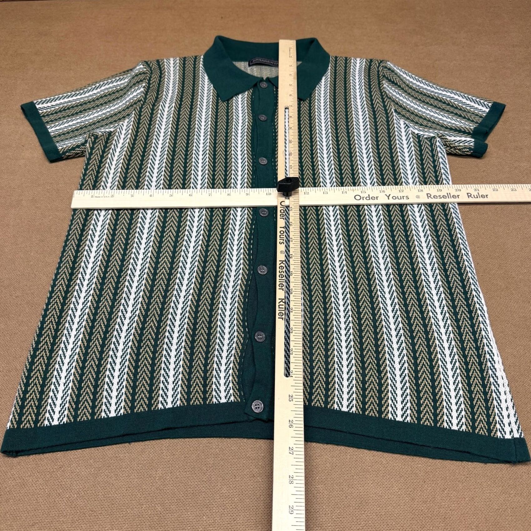 Vintage SINRANSINYA Shirt Womens Medium Green Knit Stripe Button Front Short Sleeve Size M / US 6-8 / IT 42-44 - 6 Thumbnail