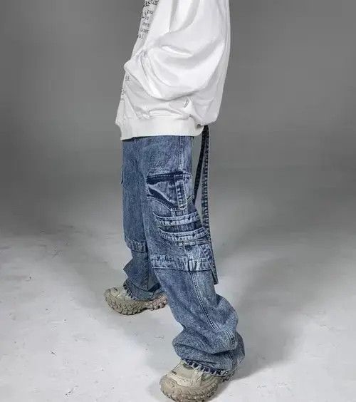 Japanese Brand × Jean Heavy washed street style long strap wide leg jeans Size US 32 / EU 48 - 4 Thumbnail