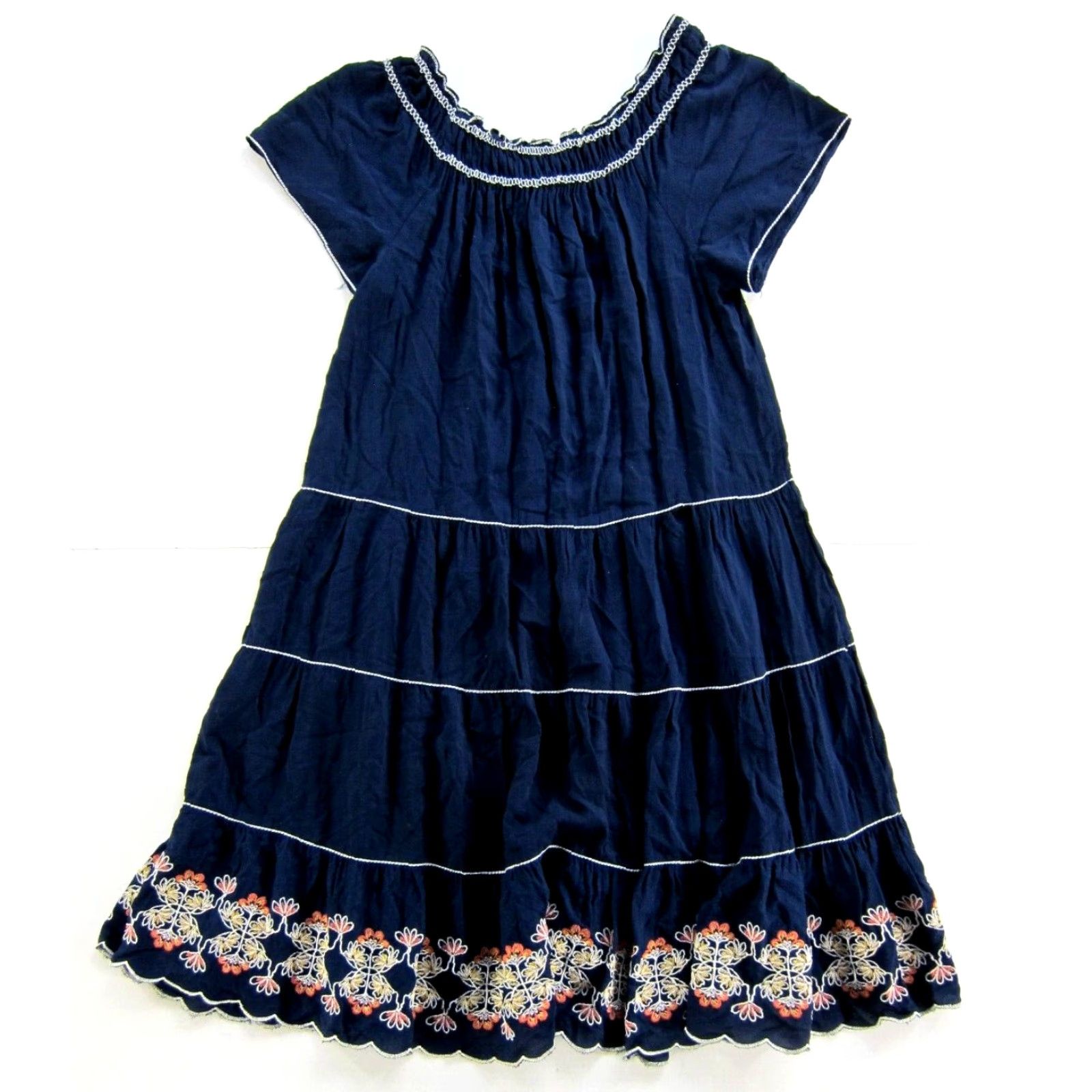Vintage VINTAGE Max Studio 100% Rayon Blue Pink Embroidered Floral Short Sleeve Shift Dress M Size 32" / US 10 / IT 46 - 2 Thumbnail