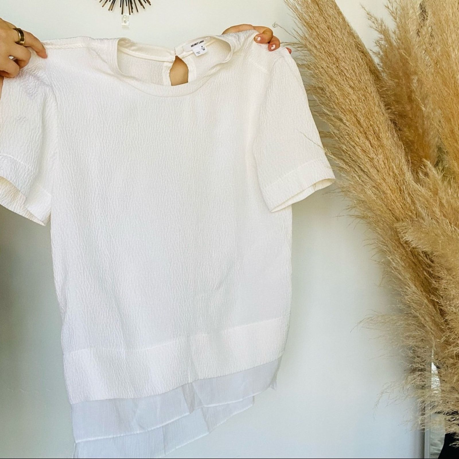 Helmut Lang HELMUT LANG Silk White Short Sleeve Tee Shirt Blouse Top Size XS / US 0-2 / IT 36-38 - 5 Thumbnail