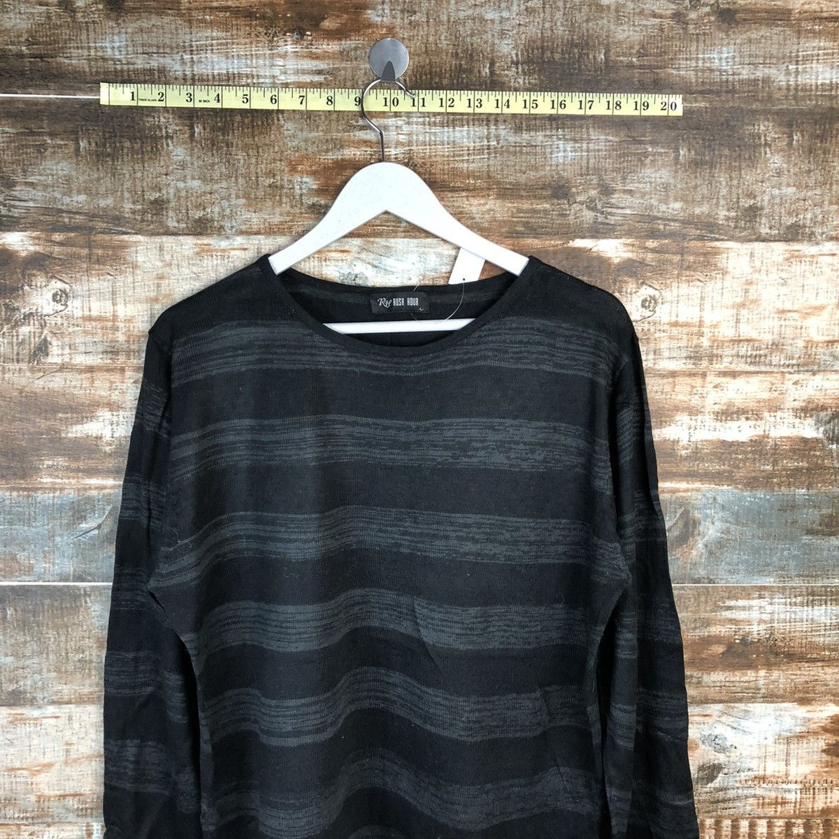 Japanese Brand Rush Hour Stripe Black knitwear long sleeve #A1595 Size US L / EU 52-54 / 3 - 2 Thumbnail