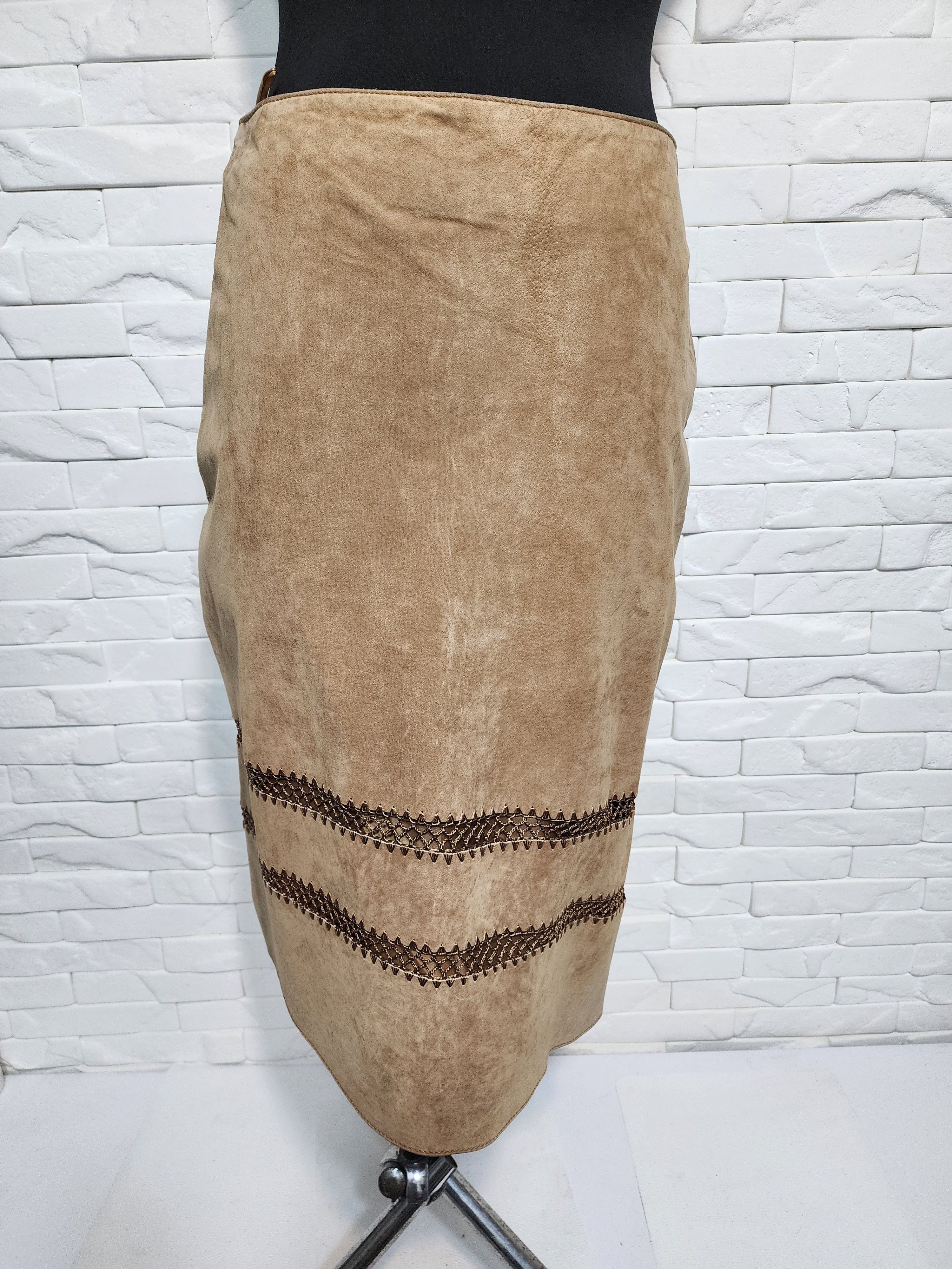 Other Brown Suede Leather Skirt, Plastic Zipper Fasteners Size 32" / US 10 / IT 46 - 1 Thumbnail