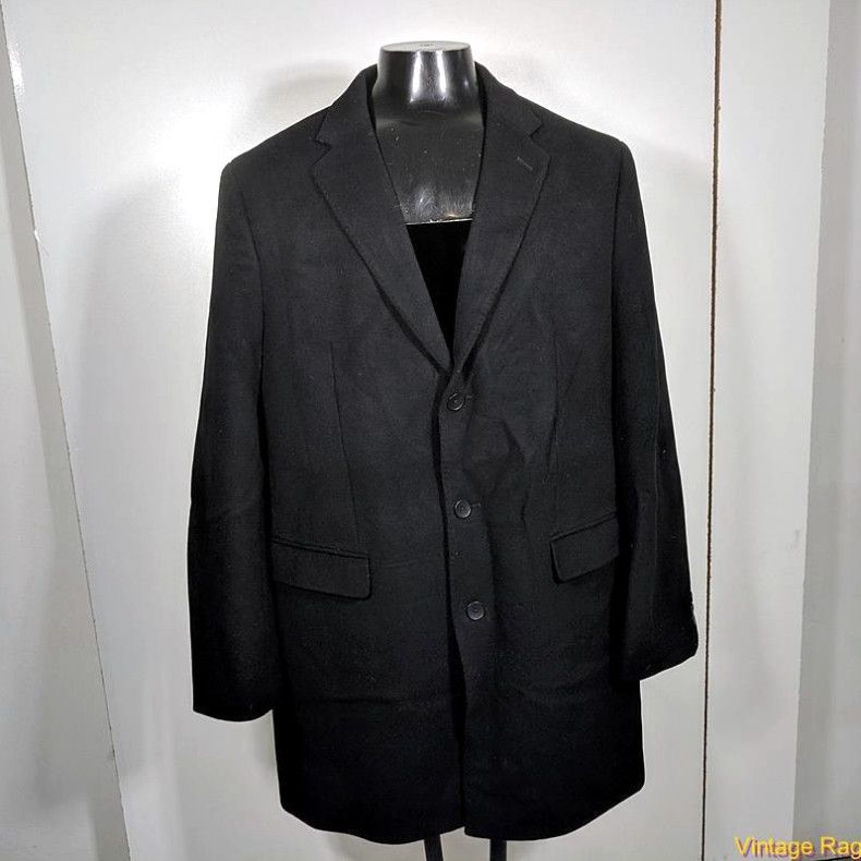 image of Vintage Wool Cashmere Coat Jacket Overcoat Mens Size XL 46 Black in White