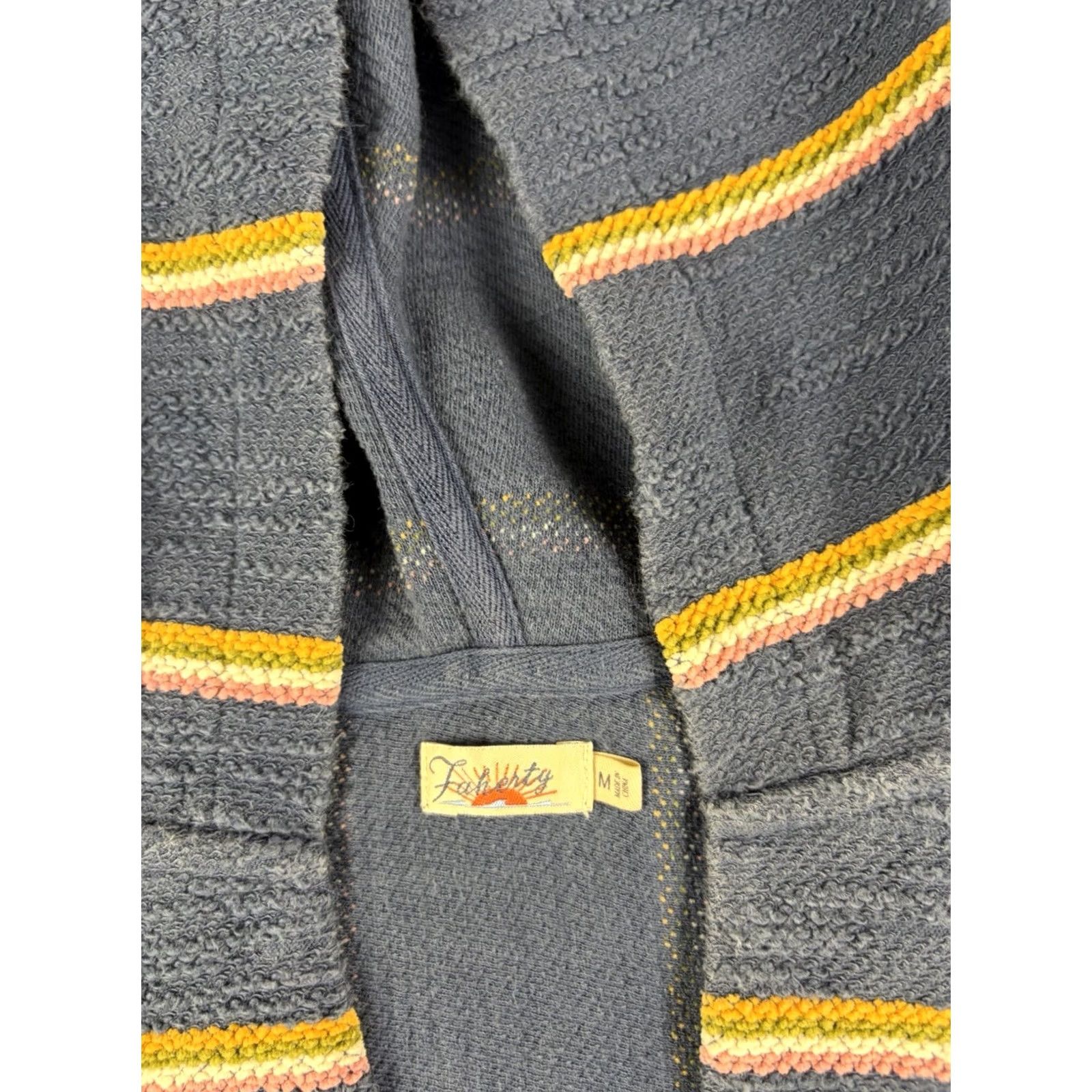 Faherty Faherty Hoodie Pullover Women M Multicolor Stripe Knit Cotton Hooded Beach V-Neck Size M / US 6-8 / IT 42-44 - 4 Thumbnail