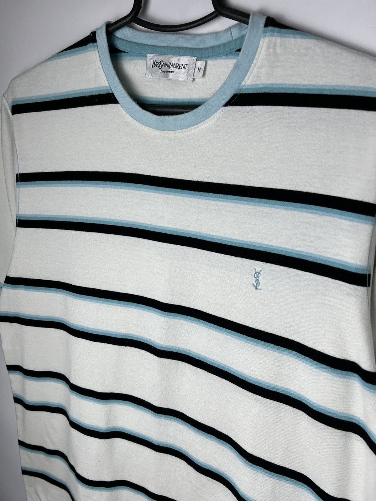 Yves Saint Laurent Vintage YSL Yves Saint Laurent striped spell out y2k t shirt Size US M / EU 48-50 / 2 - 2 Thumbnail