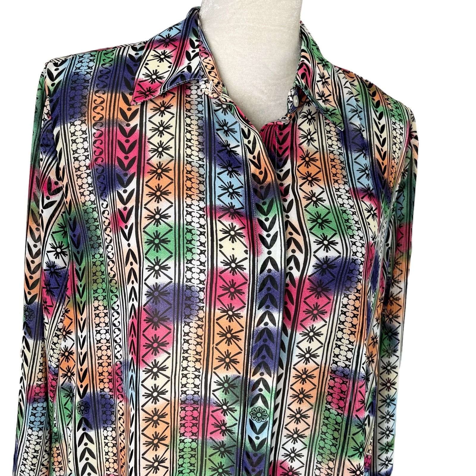 Other Peck & Peck Retro Button Down Blouse XL Semi Sheer Rainbow Size XL / US 12-14 / IT 48-50 - 10 Thumbnail