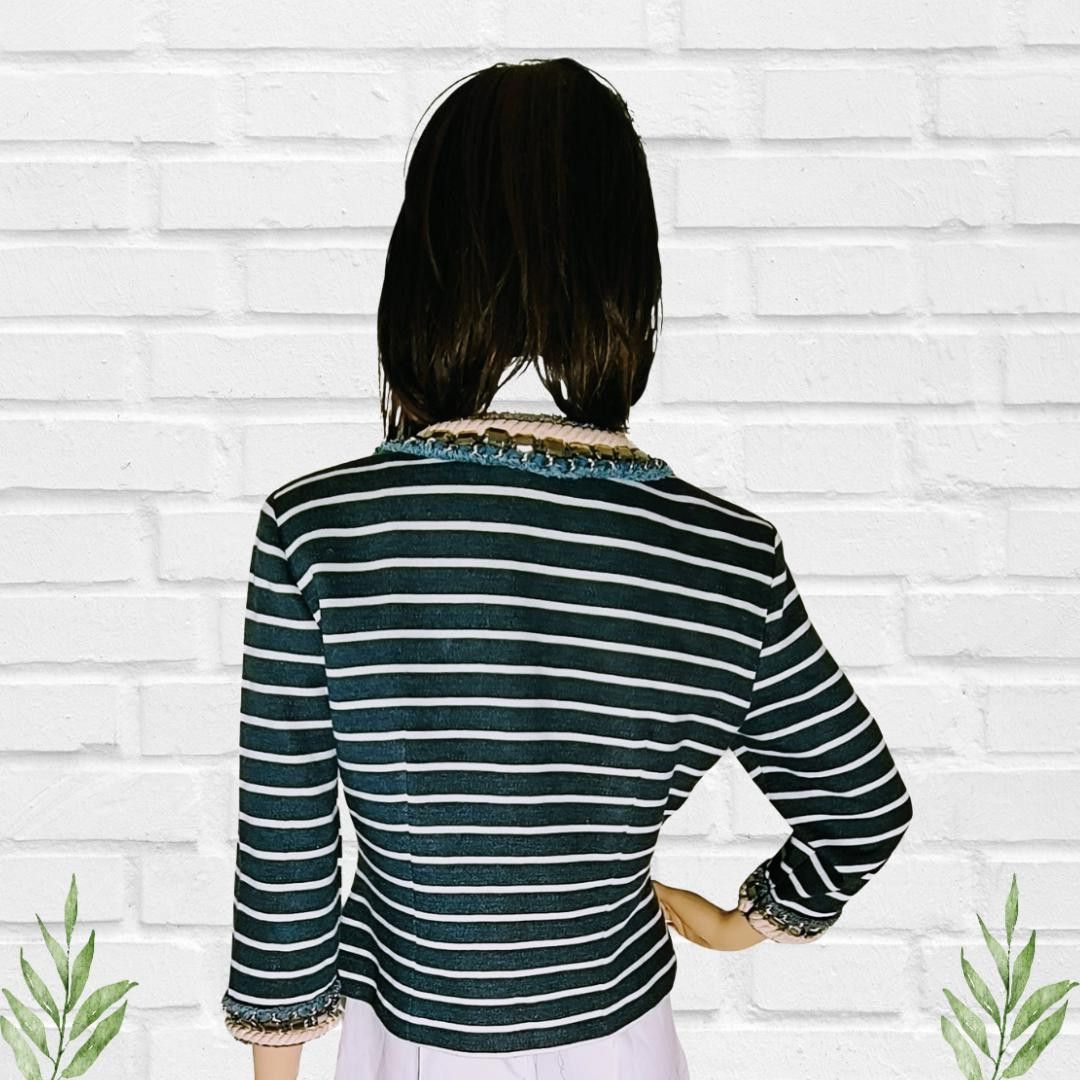Designer Boston Proper Women's Striped Chain Jewel Blazer Size 8 Size M / US 6-8 / IT 42-44 - 4 Thumbnail