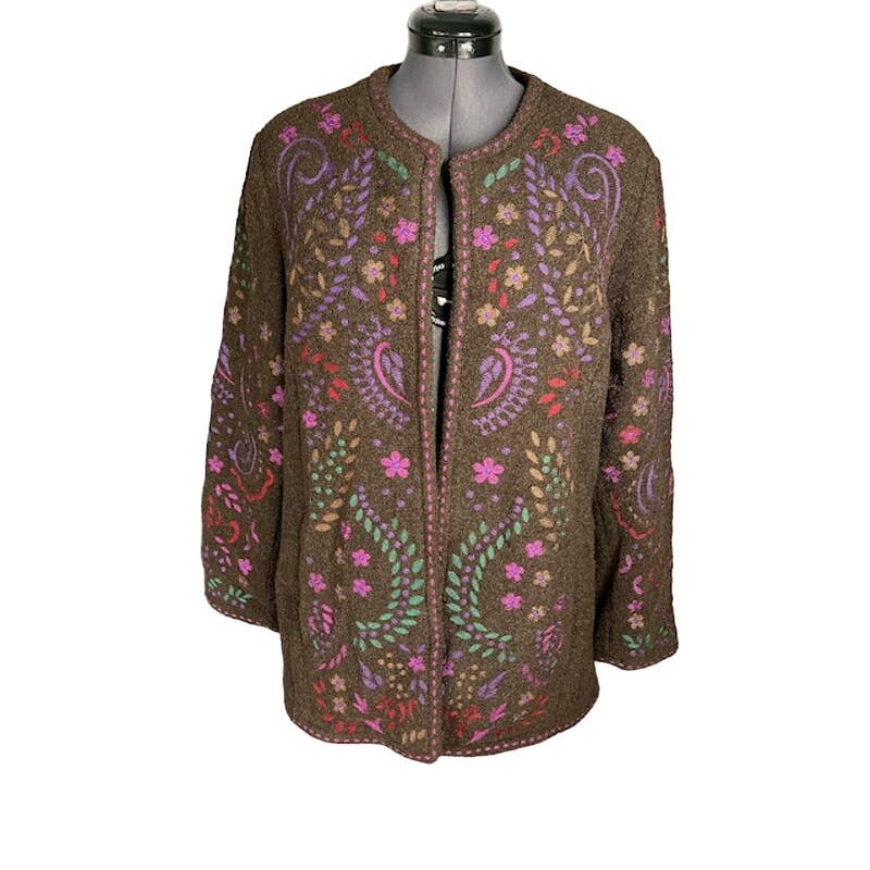 Vintage sweater coat embroidered Linea Louis Dellolio brown purple Size US XL / EU 56 / 4 - 1 Thumbnail