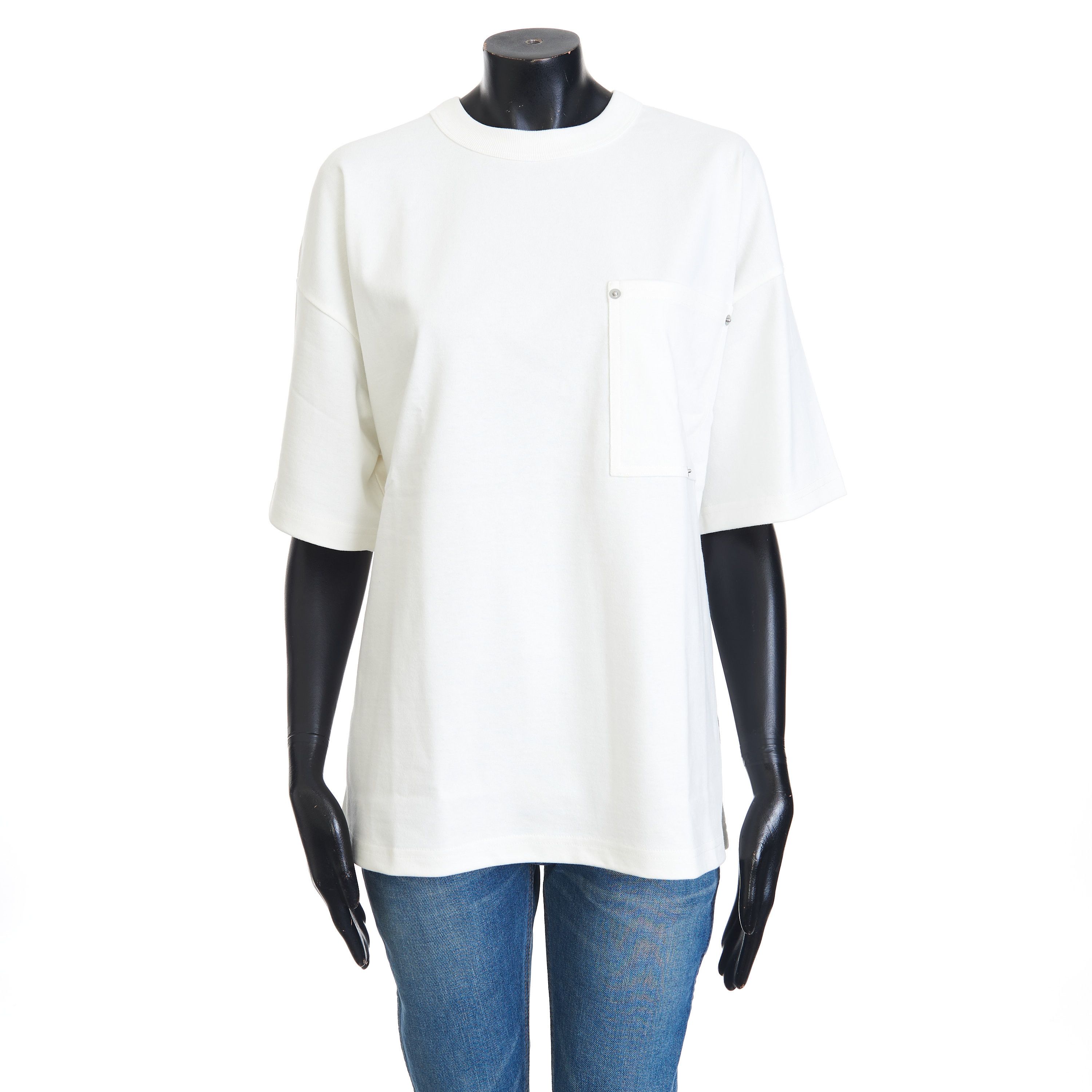 image of Bottega Veneta Heavy Jersey Tshirt In White Cotton With Rivet Pocket in Chalk White, Women's (Size 