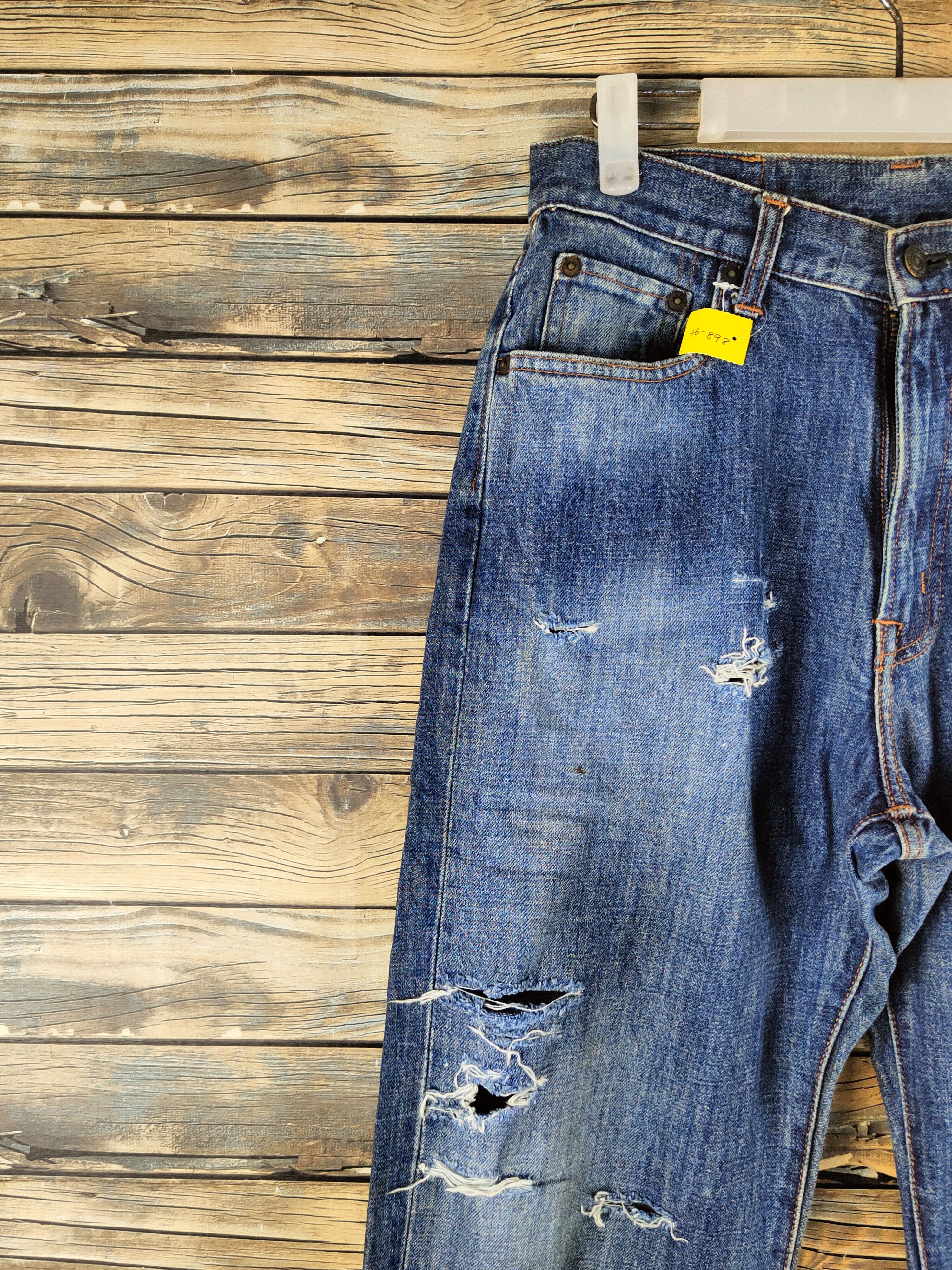 Japanese Brand DL Gold Rush Dark Blue Distressed Ripped Jeans #46-898 Size US 30 / EU 46 - 3 Thumbnail