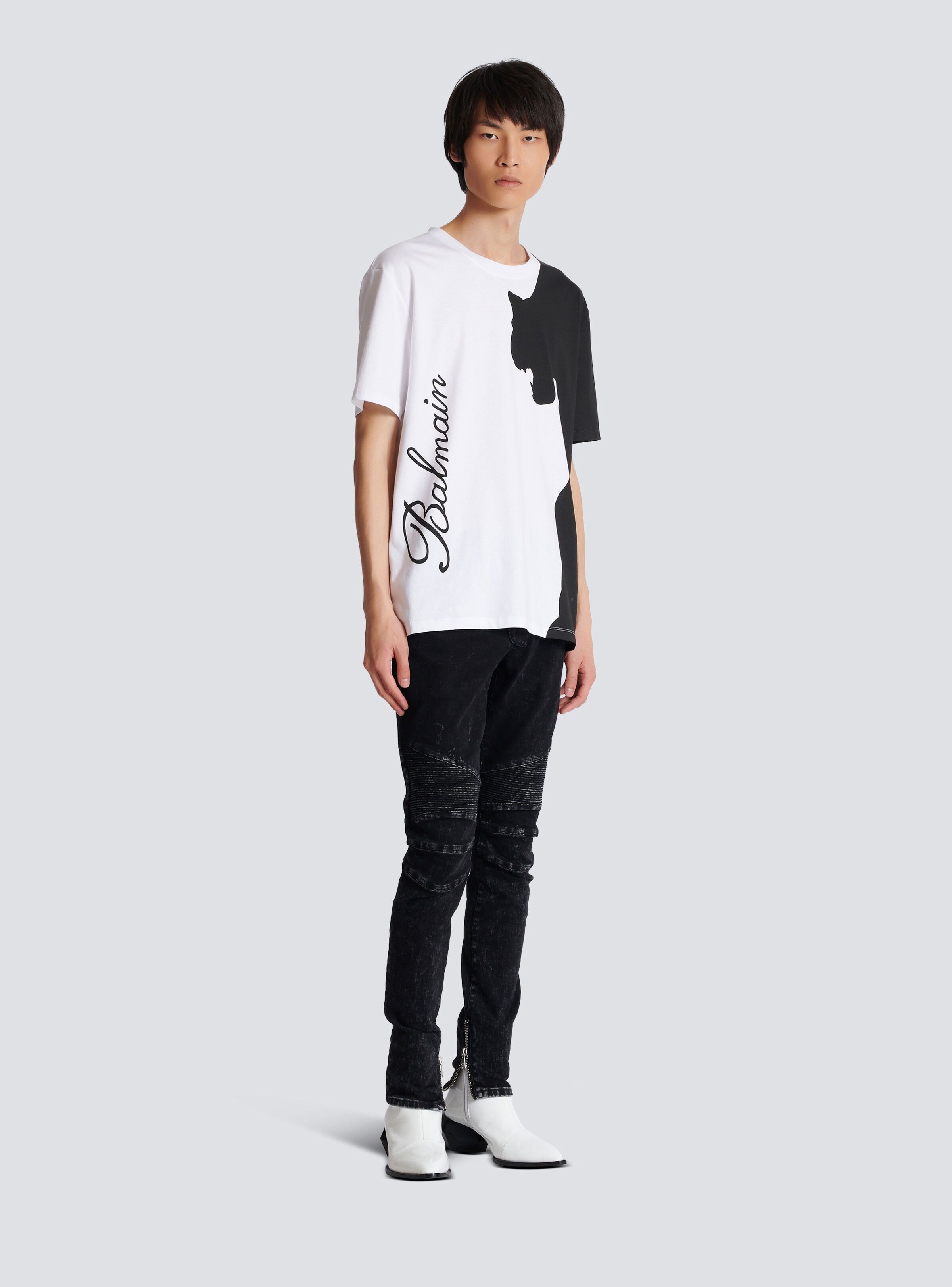 Balmain o1s1wg110125 T-Shirt in White Black Size US L / EU 52-54 / 3 - 3 Thumbnail