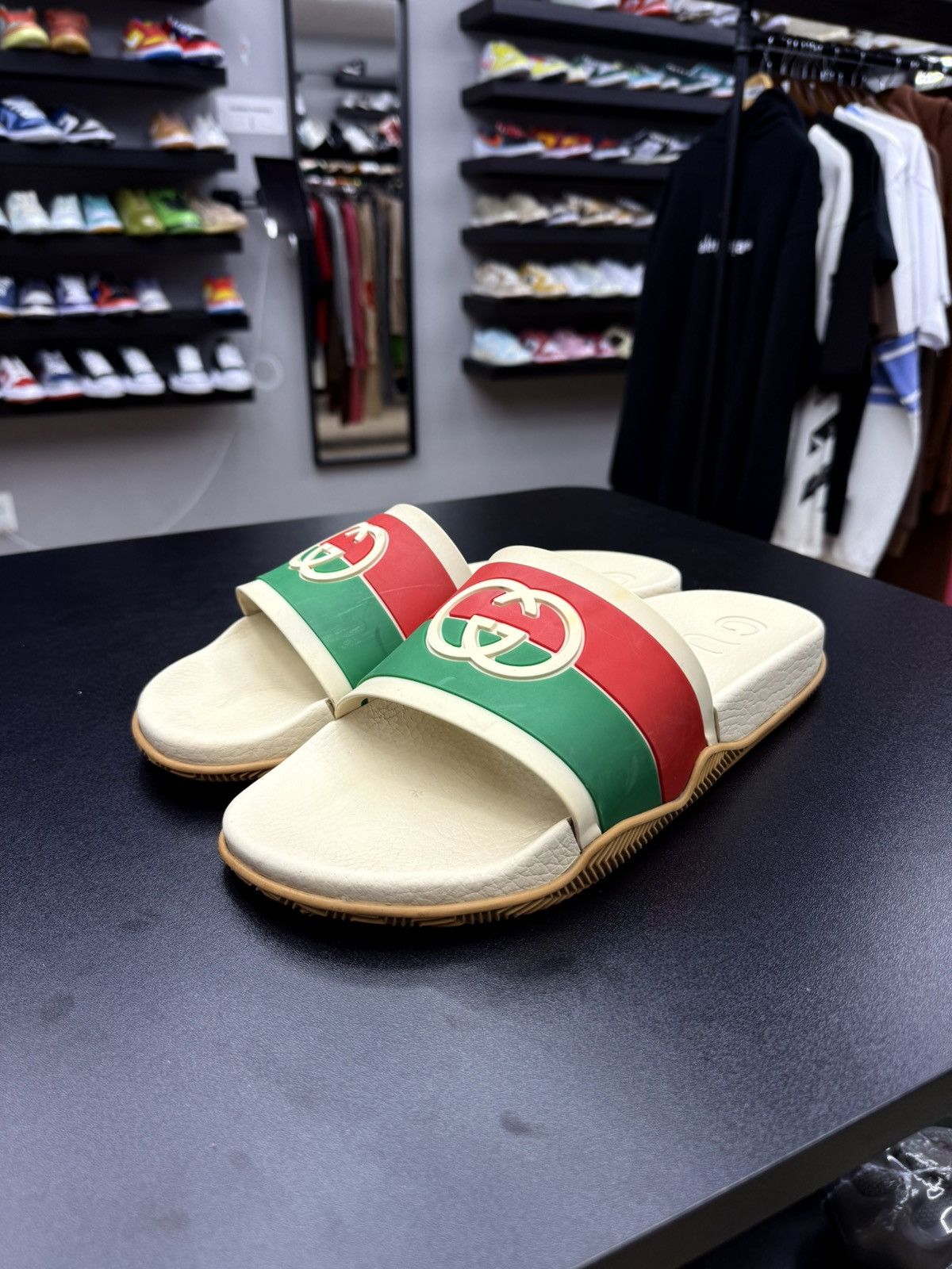 Gucci GUCCI Green Red Beige Interlocking GG Logo Slides sz 12 Size US 12 / EU 45 - 7 Thumbnail