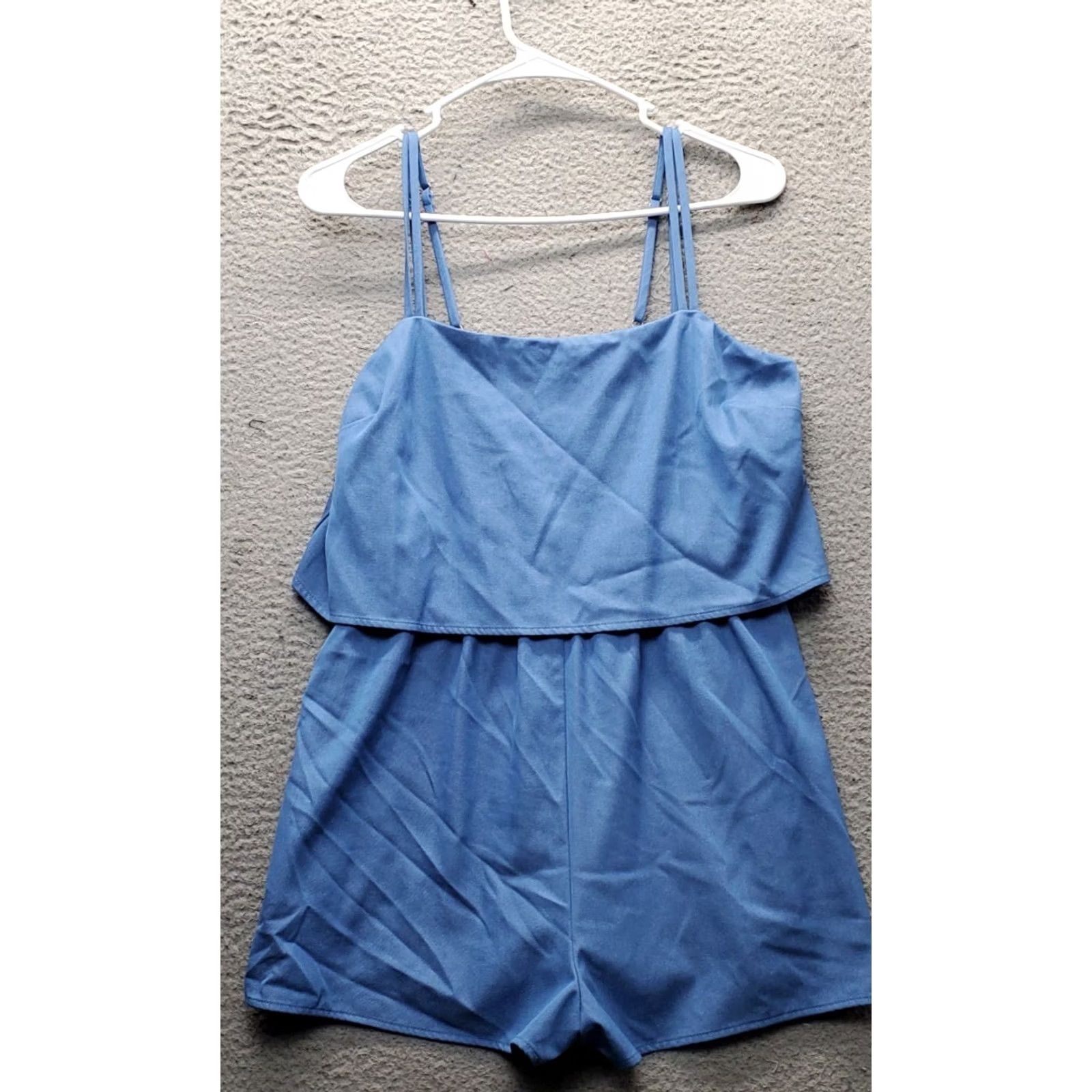 Lulus Lulus Short Romper Womens M Blue Stretch Flounce Layered Adjustable Strap - Size M Womens Color Blue Romper Shirt? Size 32" / US 10 / IT 46 - 2 Thumbnail