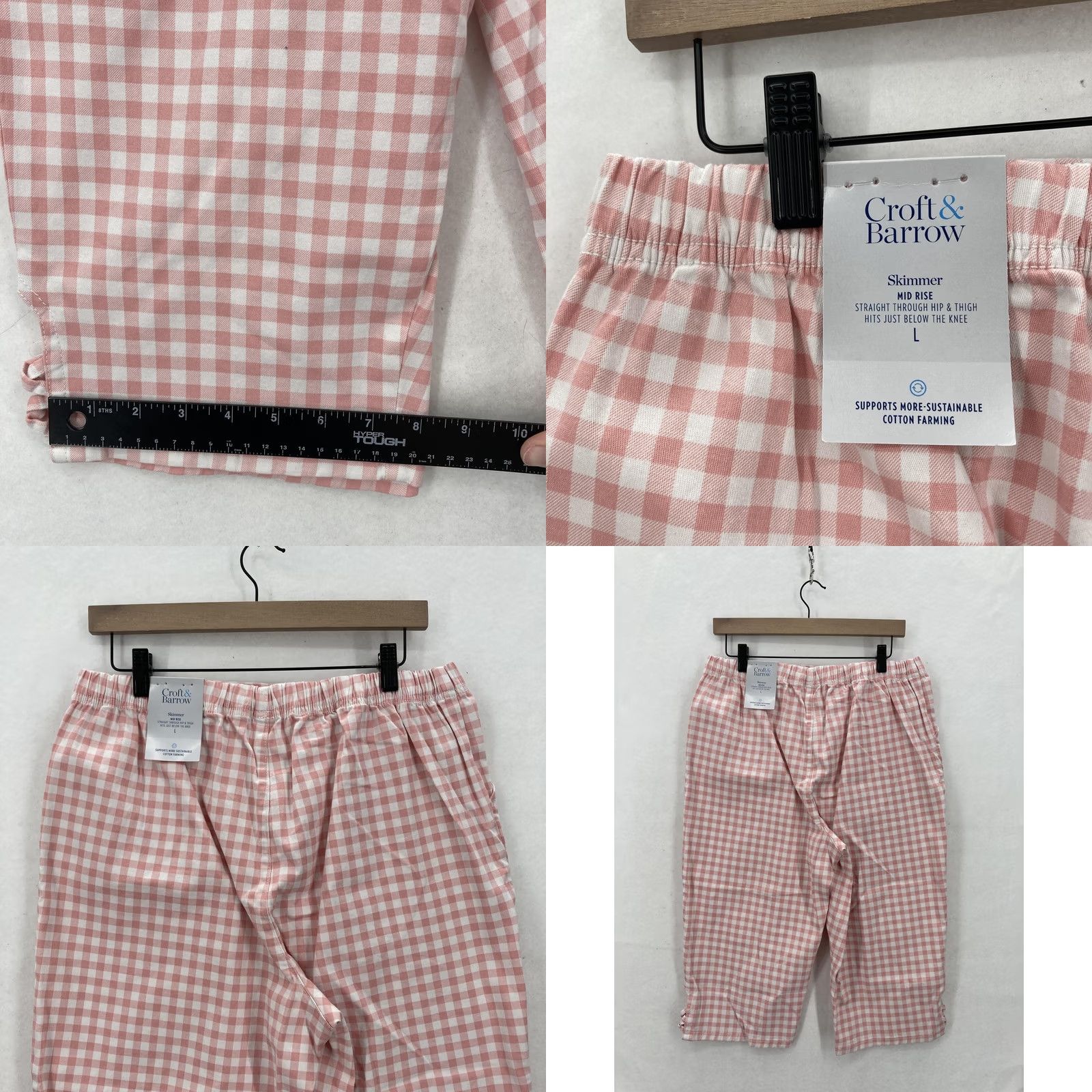 Croft & Barrow Croft & Barrow Capri Pants Womens Large Pink Gingham Skimmer Pull-On Mid Rise Size 36" / US 14 / IT 50 - 9 Thumbnail