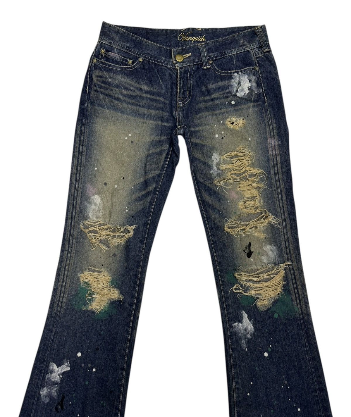 If Six Was Nine × Number (N)ine VANQUISH THRASHED PUNK DISTRESSED FLARED DENIM JEANS Size US 32 / EU 48 - 5 Thumbnail