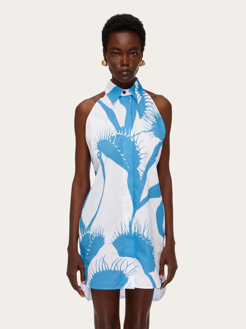 Salvatore Ferragamo o1s1rm0126 Venus Print Mini Dress in White/Blue Size L / US 10 / IT 46 - 2 Thumbnail