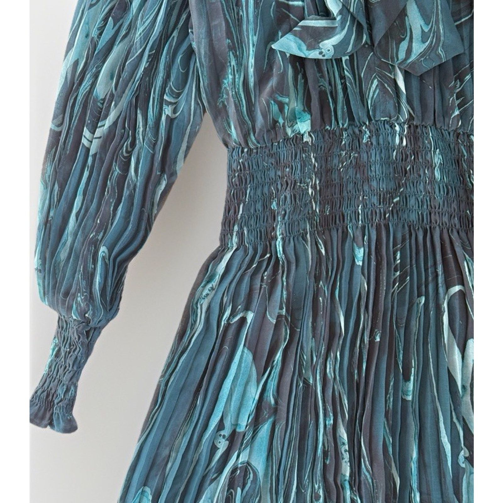 Banana Republic Banana Republic Teal Marble Tie Scarf Neck Dress XS Women's Size XS / US 0-2 / IT 36-38 - 6 Thumbnail