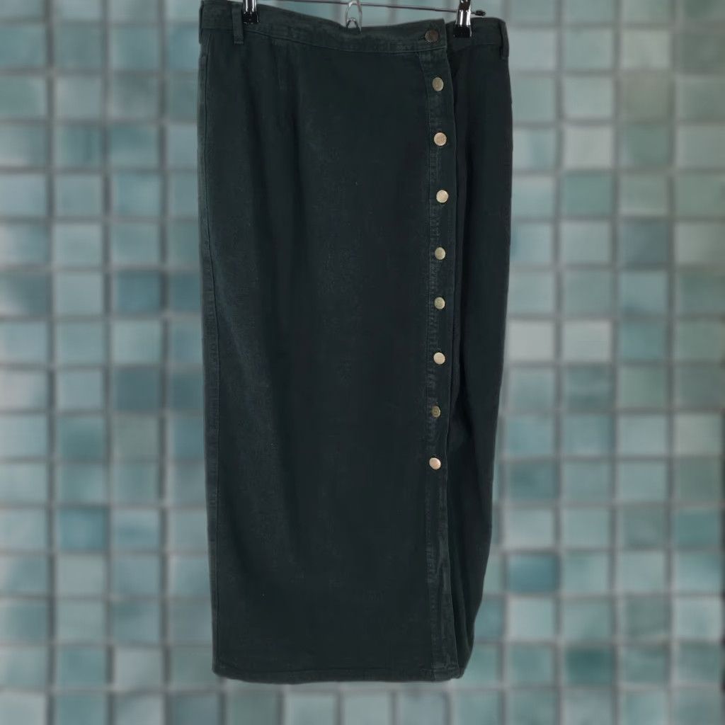 Vintage Jones And Company Womens Knee Length Denim Jean Skirt Button Front Casual Green Size 14 Size 36" / US 14 / IT 50 - 1 Thumbnail