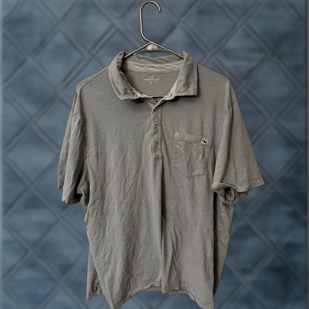Vineyard Vines Vineyard Vines Polo Shirt Mens XL Gray Striped Short Sleeve Pocket Shirt Size US XL / EU 56 / 4 - 1 Thumbnail