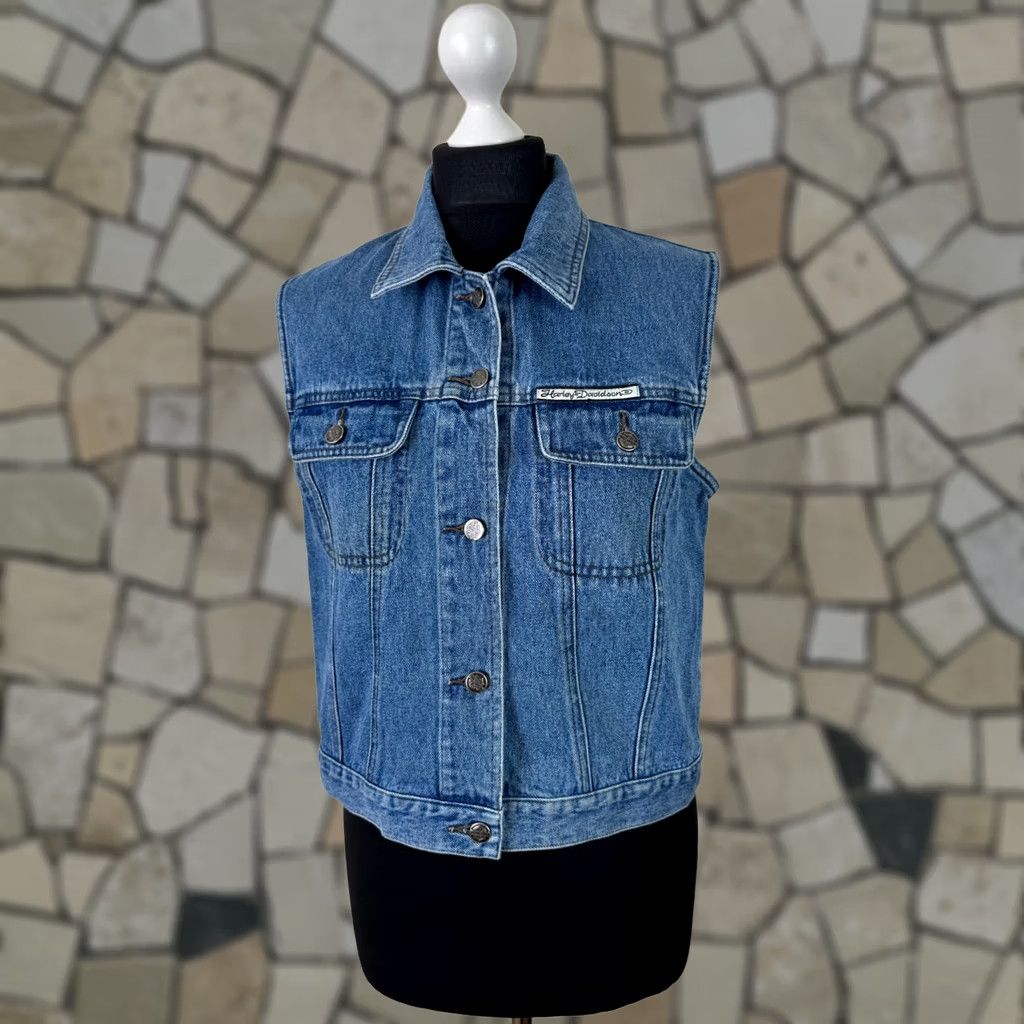 Harley Davidson Harley-Davidson Denim Vest Womens Blue L Waistcoat Biker Casual Vintage Shirt? Size 36" / US 14 / IT 50 - 1 Thumbnail
