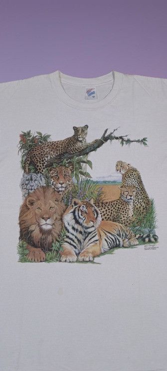 Vintage Big Cat Animal Lion Tiger Cheetah Double Sided Tee Size US XL / EU 56 / 4 - 2 Thumbnail