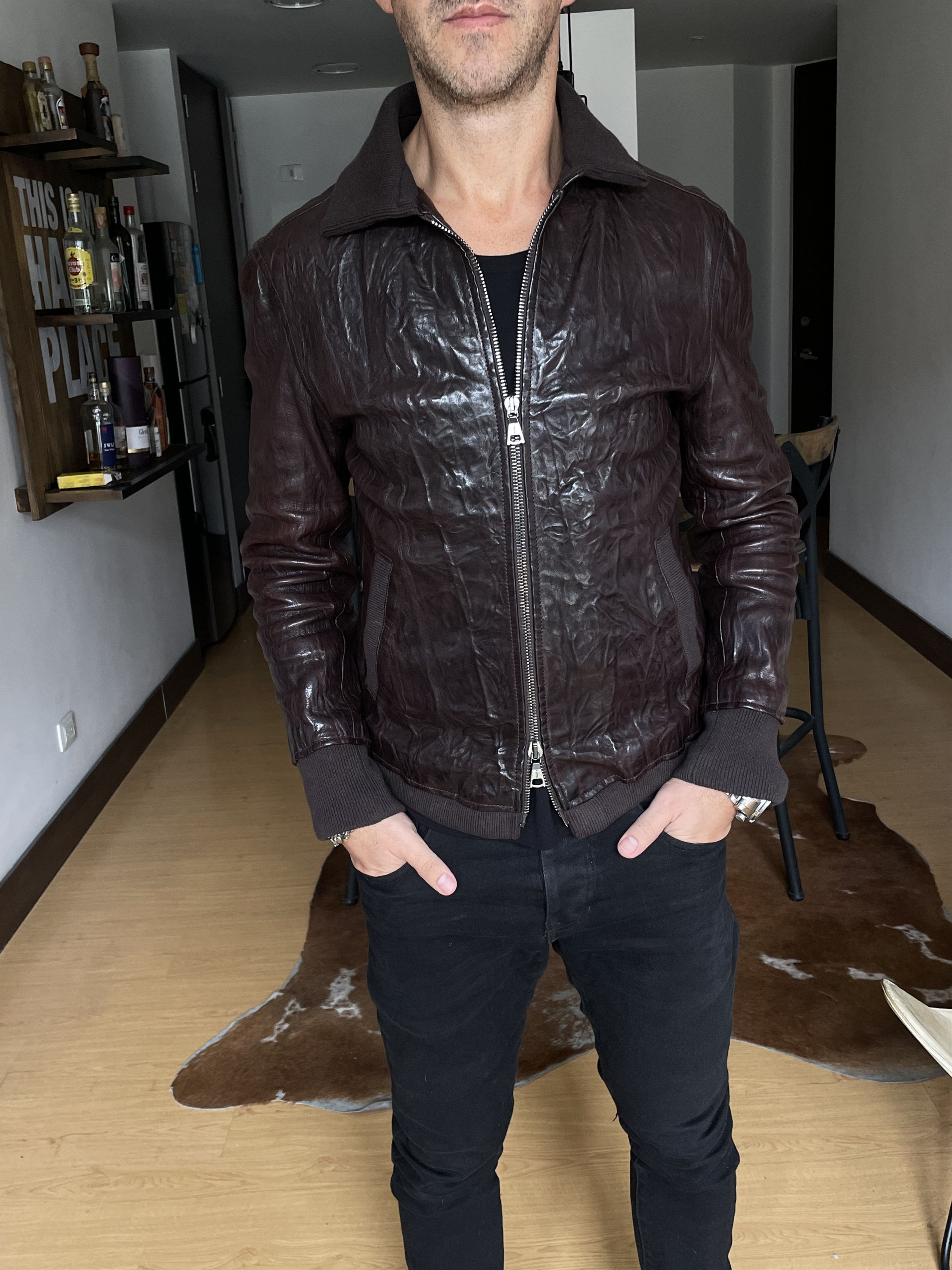John Varvatos John Varvatos Crinkled Bomber Leather Jacket Brown $2698 Size US S / EU 44-46 / 1 - 16 Thumbnail