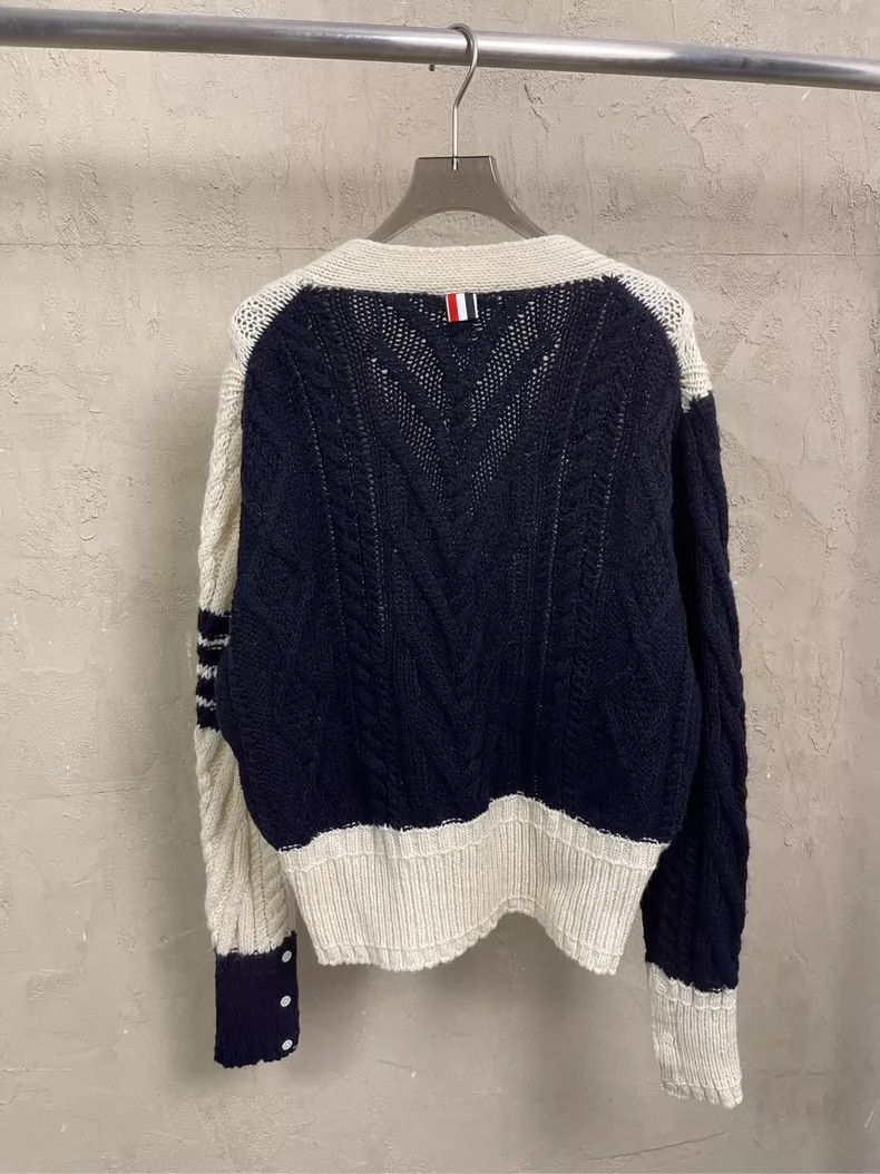 Thom Browne Thom Browne size2 A beige and dark blue striped wool sweate Size US M / EU 48-50 / 2 - 2 Thumbnail