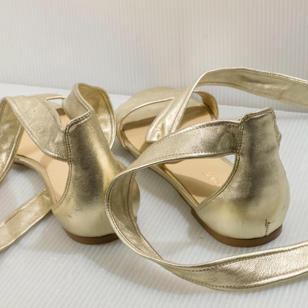 Vintage Ivanka Trump Gold Leather Flats w/ Ankle Ties Size 8 Women’s Flat Leather Gold 8 Womens Shoes Size US 8 / IT 38 - 3 Thumbnail