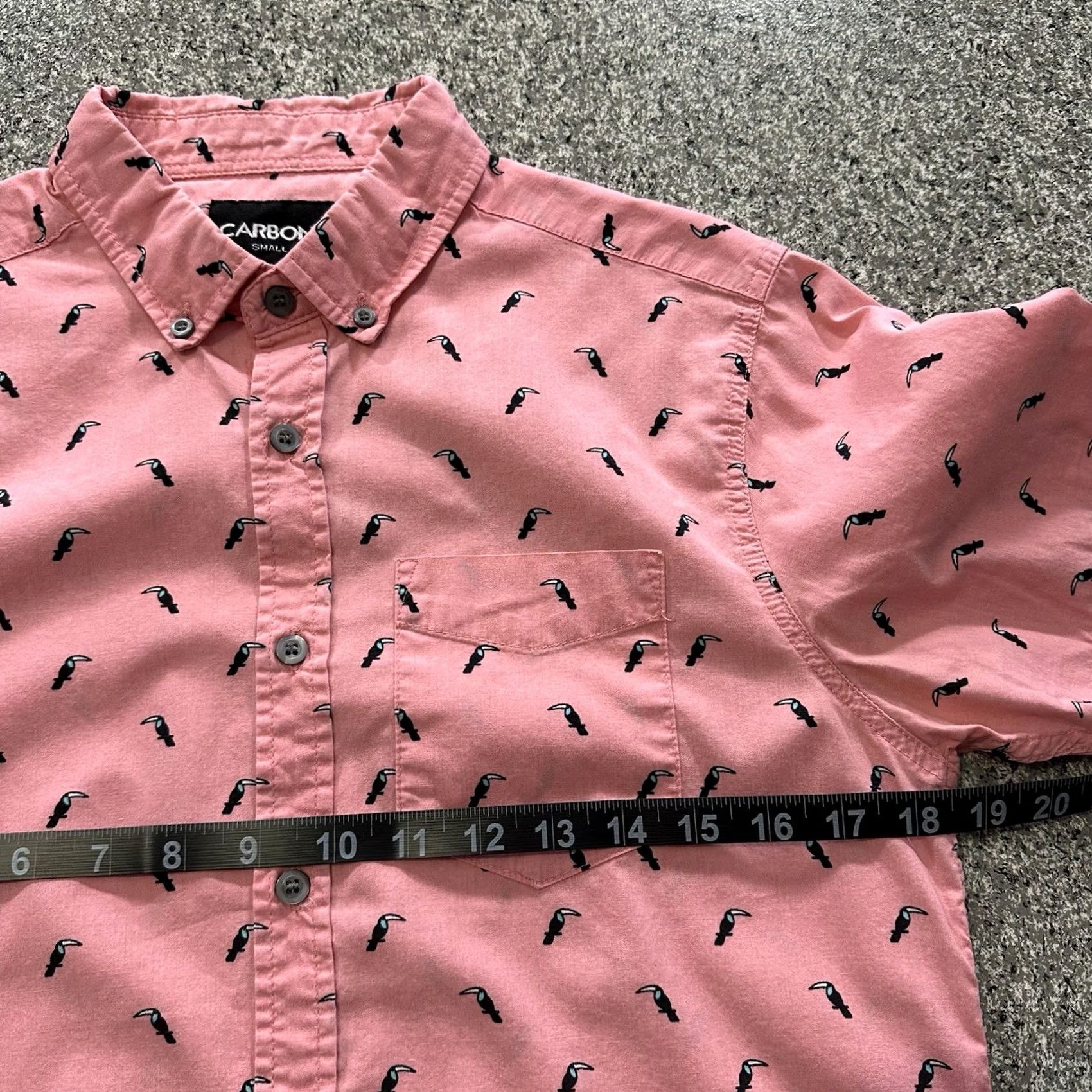 Carbon Carbon Shirt Mens S Pink Toucan Print Button Down Collar Short Sleeve Size US S / EU 44-46 / 1 - 6 Thumbnail