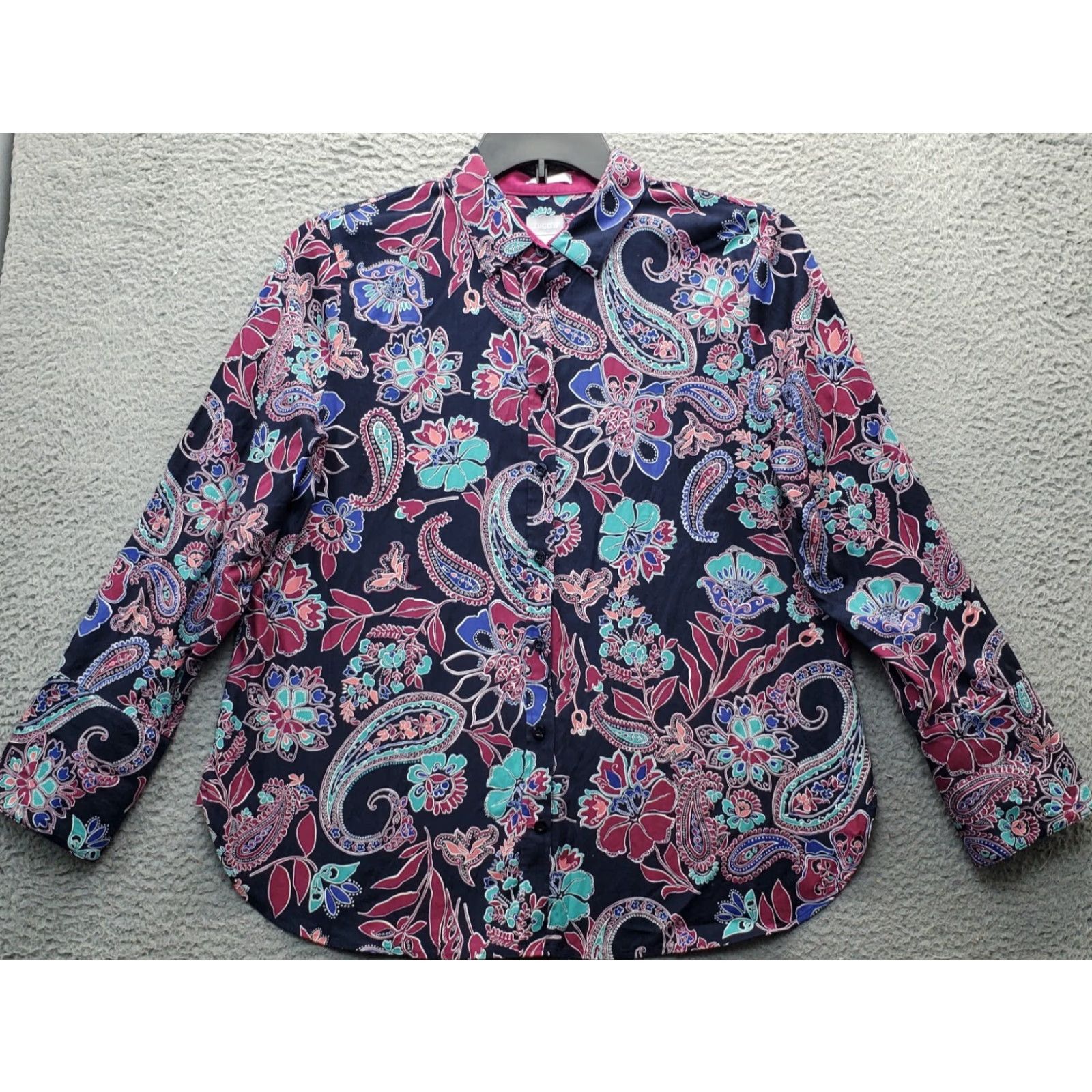 Vintage Chico's Shirt Top Womens L Multi Paisley Cotton Long Sleeve Collared Button-Up Shirt Size L / US 10 / IT 46 - 2 Thumbnail
