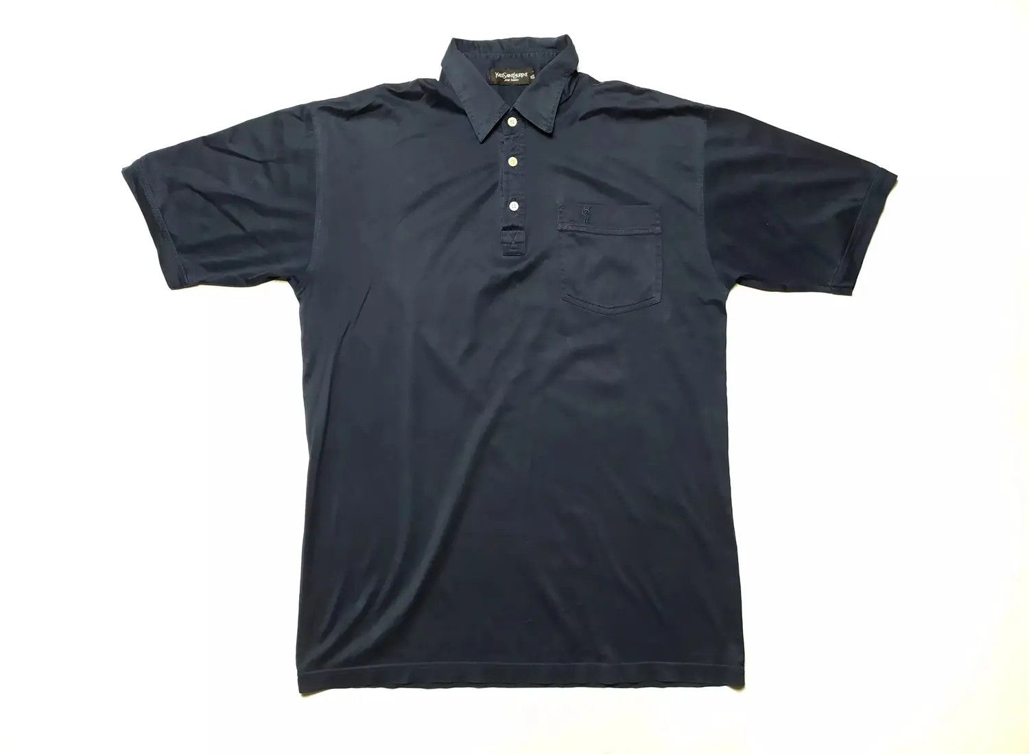 Yves Saint Laurent YSL Polo T-Shirt Dark Blue Vintage Size US XL / EU 56 / 4 - 2 Thumbnail