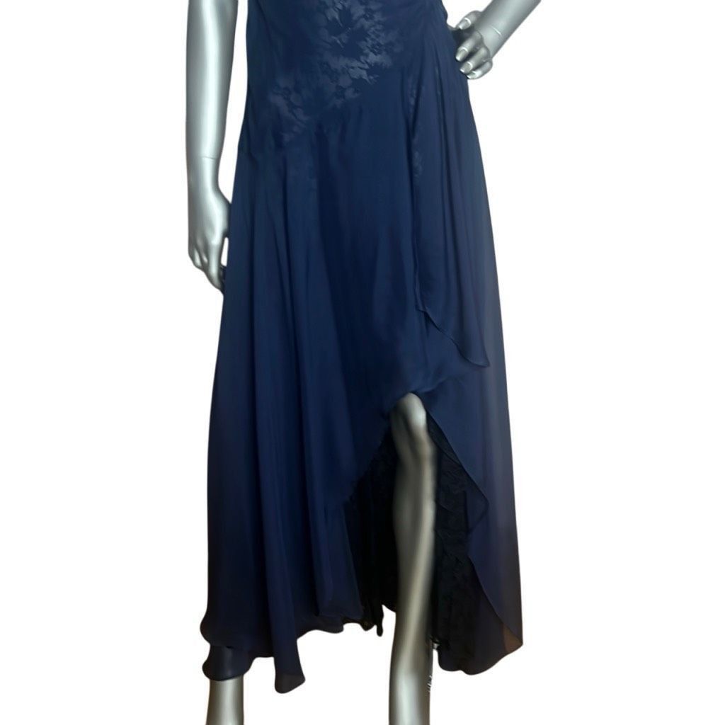 SikSilk Meghan Silk Lace-Trim Dark Blue Gown Dress 4 (024) Size S / US 4 / IT 40 - 5 Thumbnail