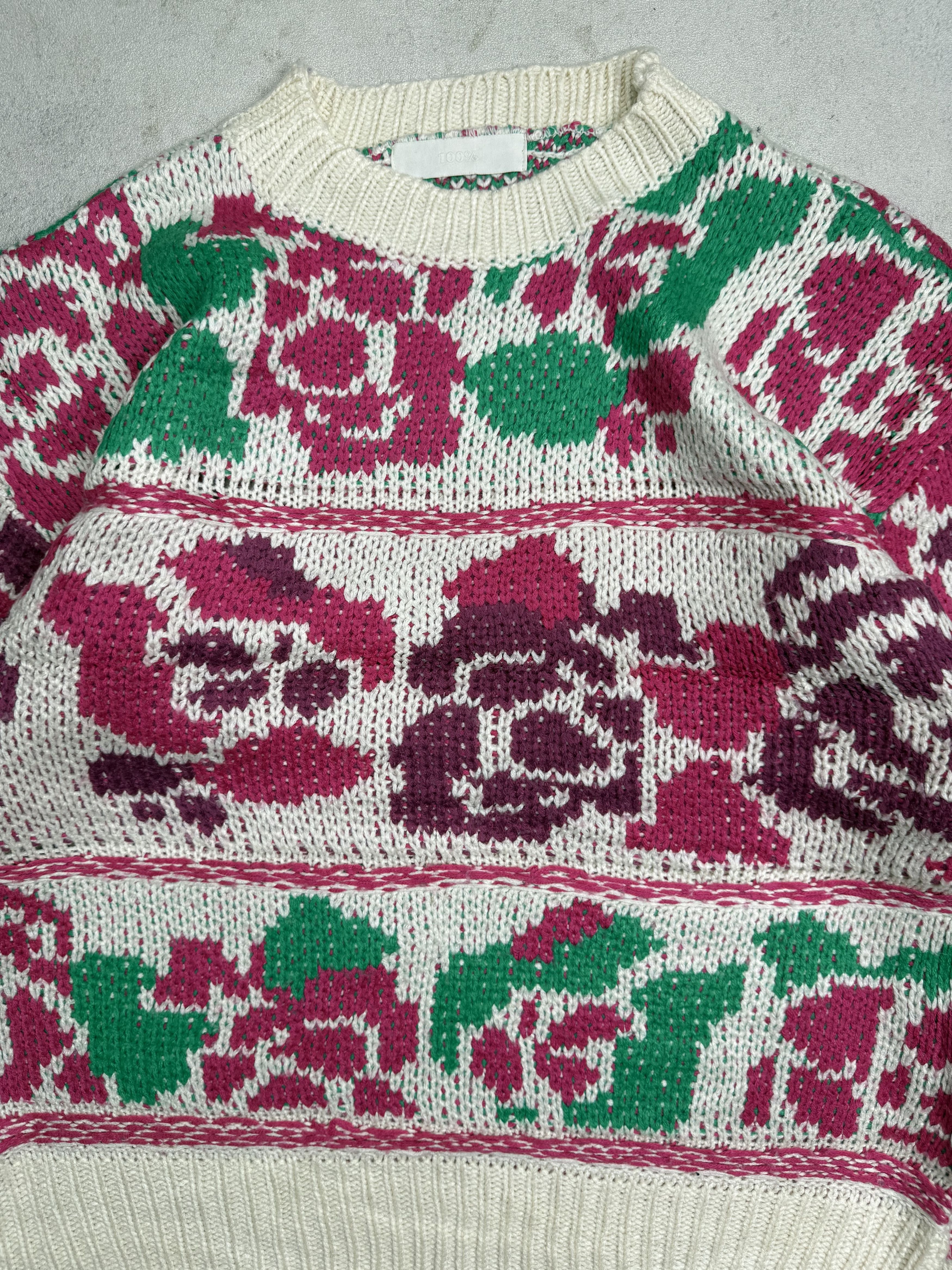 Japanese Brand Chunky Rose Knit Sweater / 90s Style Oversized Fit Size US L / EU 52-54 / 3 - 5 Thumbnail