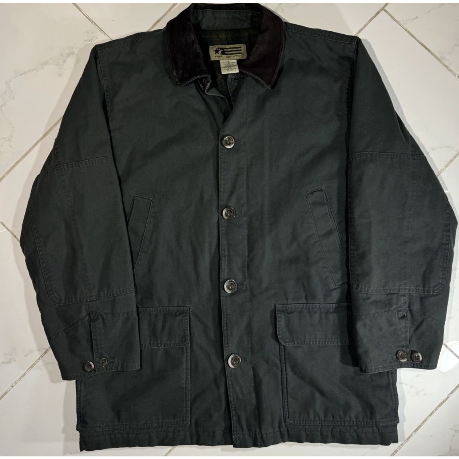 Free Country VINTAGE Free Country Coat Overcoat Men XL Black Canvas Workwear Button Front Chore Jacket Size US XL / EU 56 / 4 - 2 Thumbnail