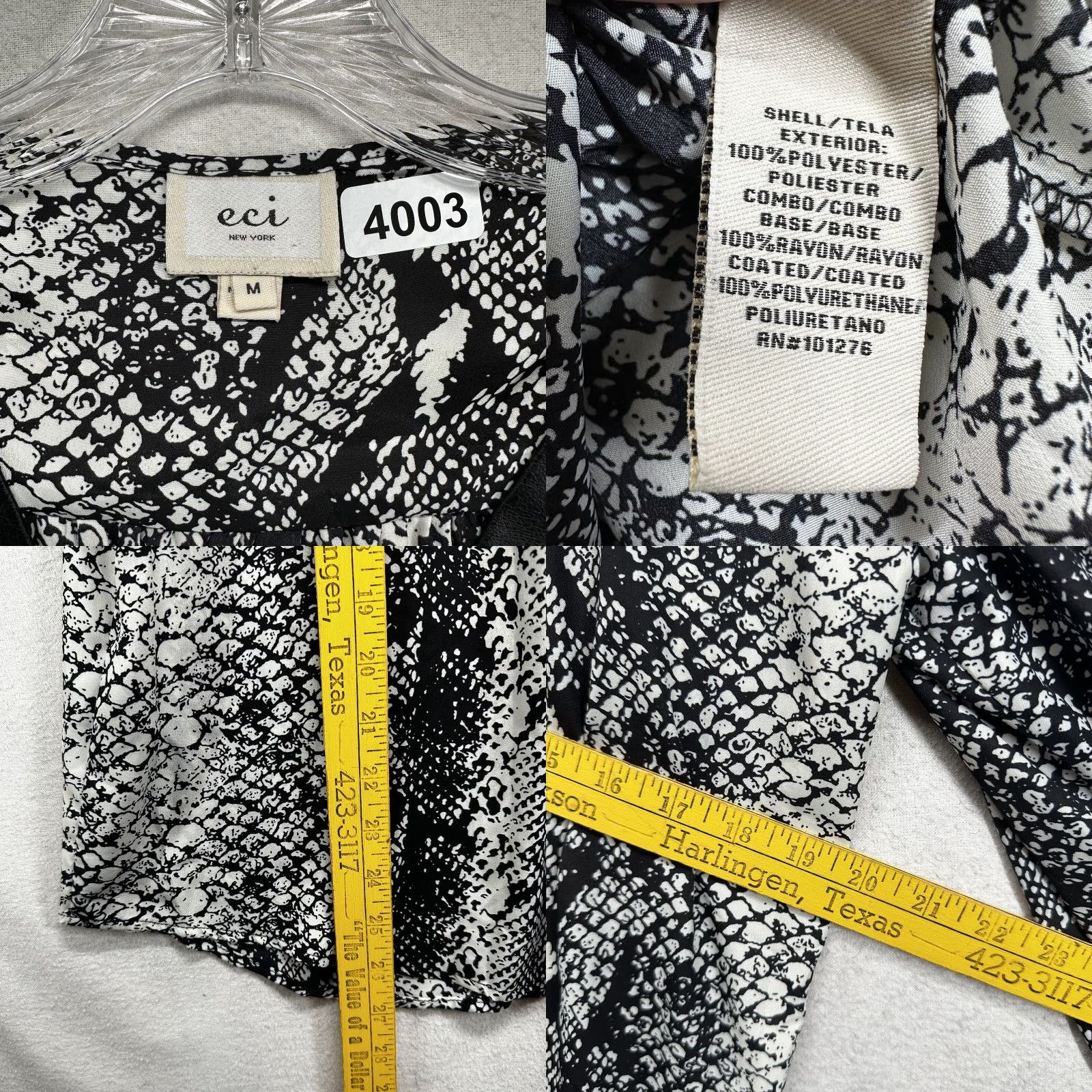 Vintage ECI Women’s Blouse Shirt Long Sleeve V-Neck Pullover Black Animal Print Tunic Medium Size M / US 6-8 / IT 42-44 - 8 Thumbnail