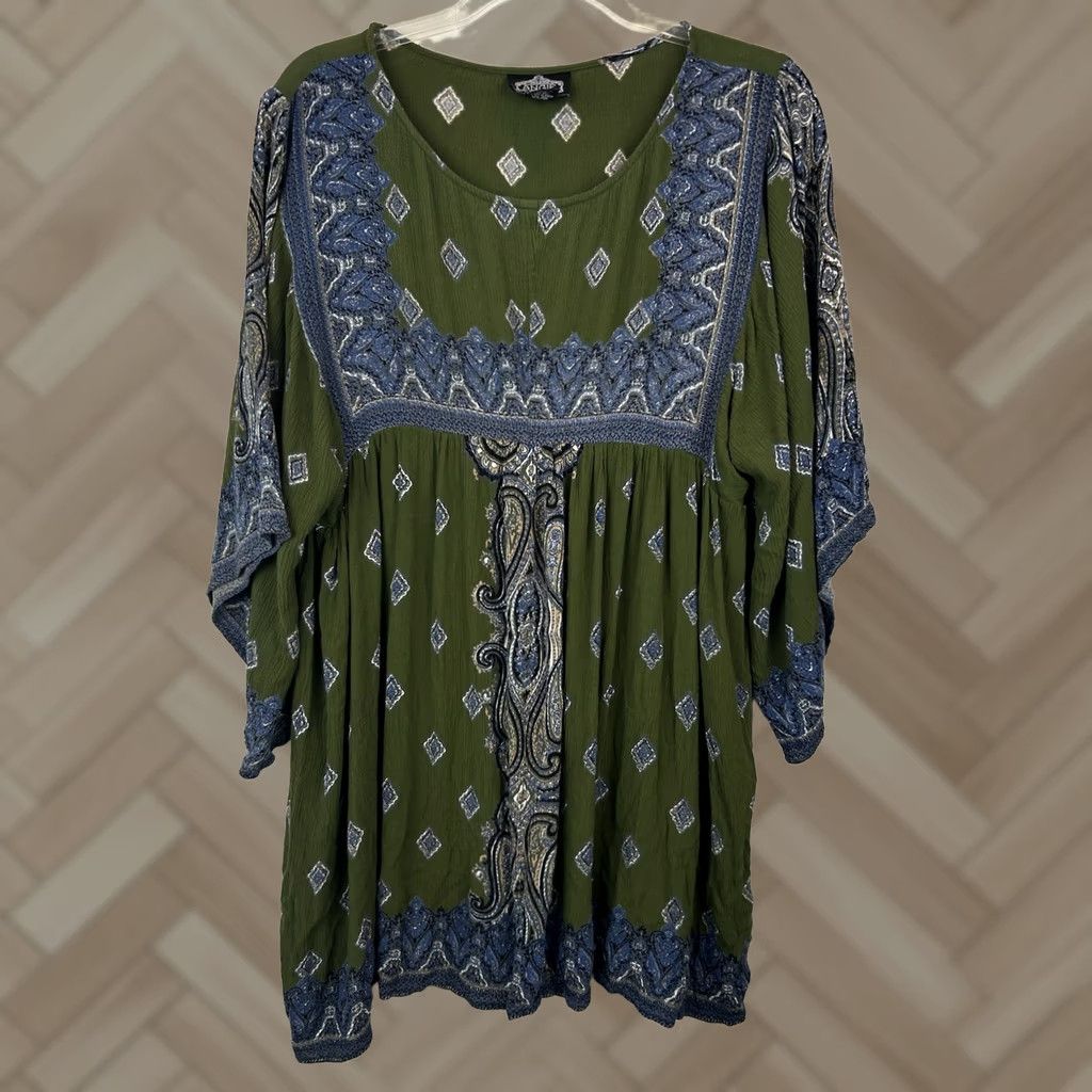 Bell Angie Blouse Womens M Green Paisley Bell Sleeve Smocked Boho Tunic Off the Shoulder Shirt Size M / US 6-8 / IT 42-44 - 1 Thumbnail