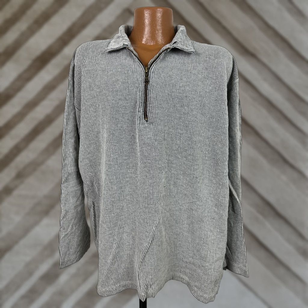 Vintage VINTAGE 90s Structure Pullover Sweatshirt Men L Oversized Striped White 1/4 Zip Distressed Grunge Size US L / EU 52-54 / 3 - 1 Thumbnail