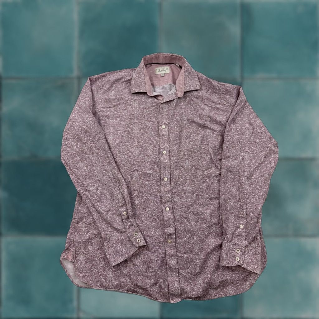 Ted Baker Ted Baker Shirt Pink Paisley Long Sleeve Button-Up 16.5 36/37 Mens Endurance Regular Button Up Size US XL / EU 56 / 4 - 1 Thumbnail