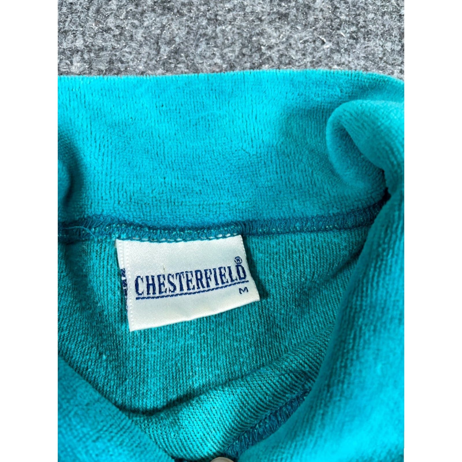 Velour VINTAGE Chesterfield Velour Shirt Mens Medium Teal Green Embroidered Chest Pocket 90s Retro Polo Size US M / EU 48-50 / 2 - 3 Thumbnail