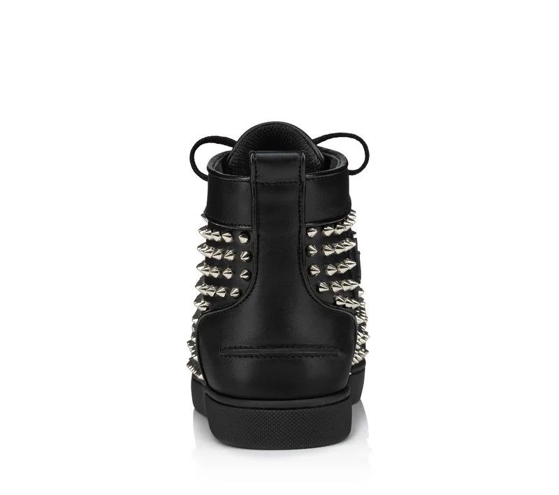 Christian Louboutin o1s1wg111225 Louis Spikes Flat Calf in Black/Silver Size US 8 / EU 41 - 4 Thumbnail