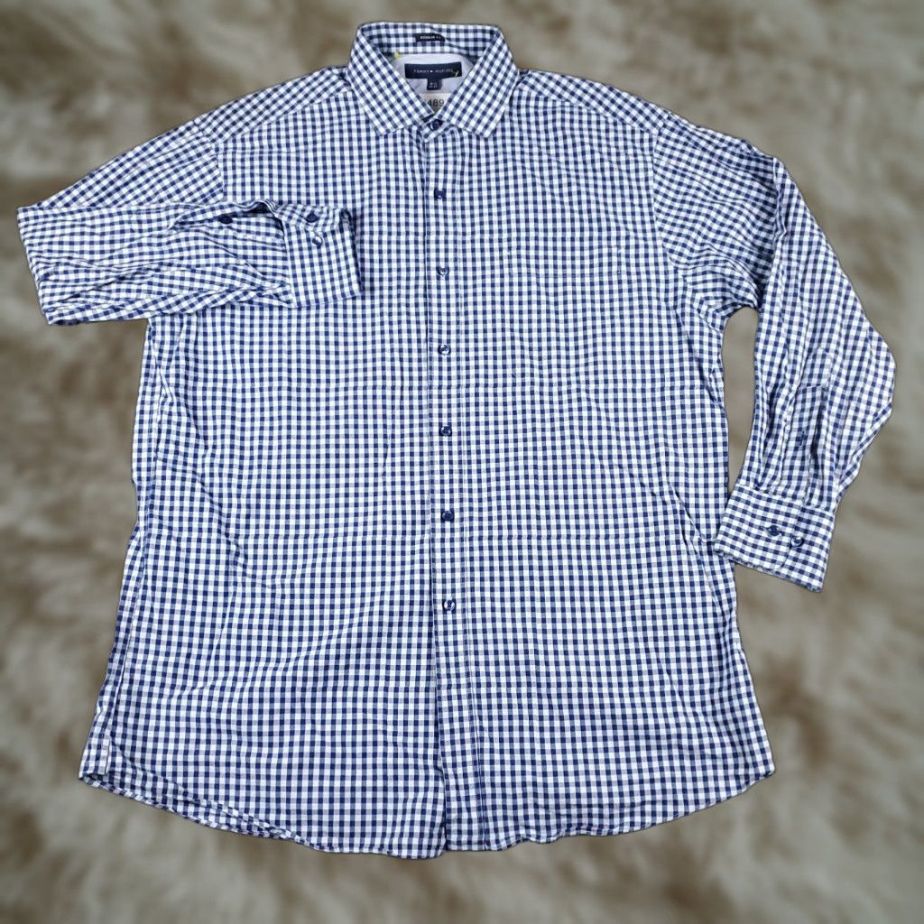 Tommy Hilfiger Tommy Hilfiger Shirt Mens 16.5 Blue Check Dress Button Up Long Sleeve Size 46R - 1 Thumbnail