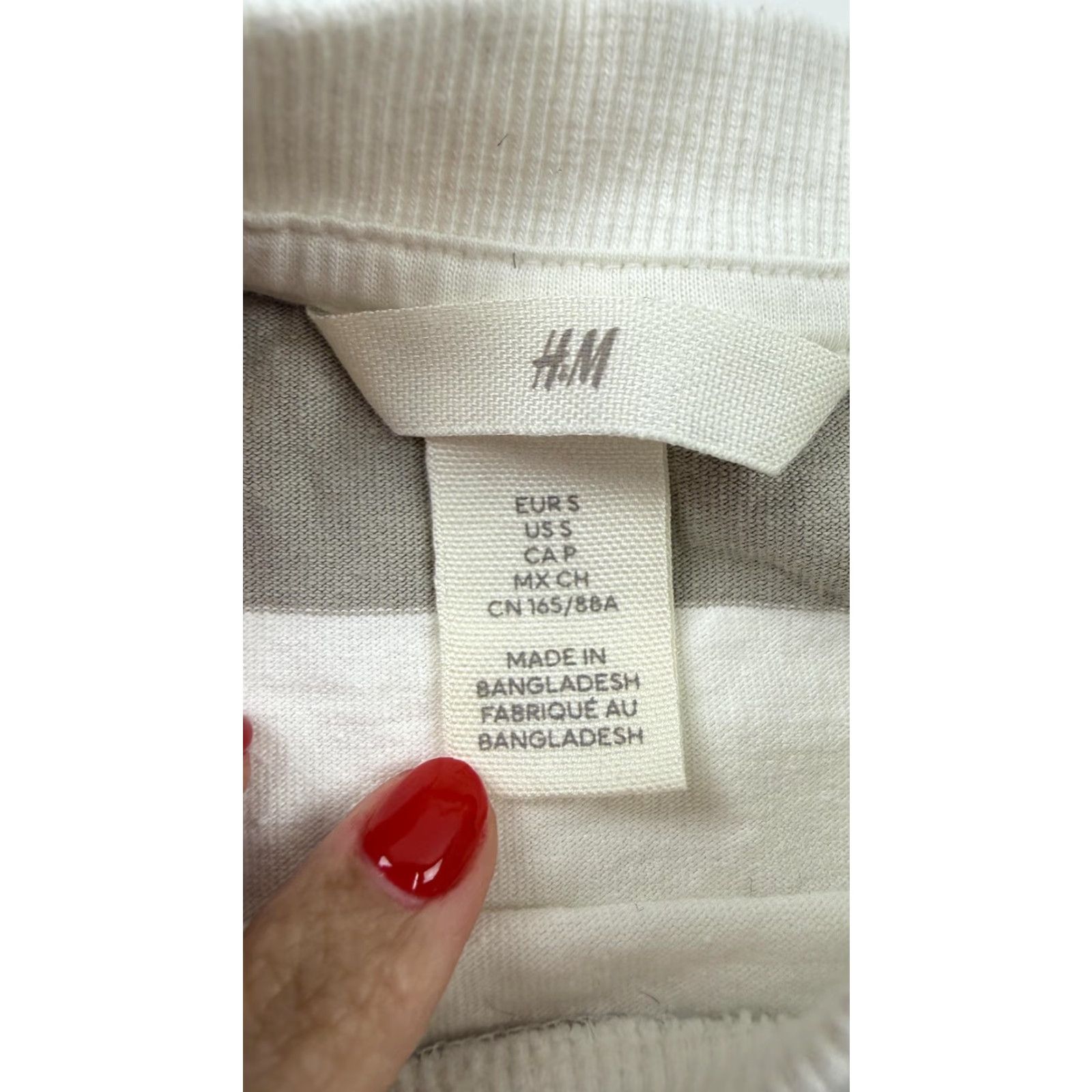 H&M H&M Shirt Womens Small Striped Beige White Boxy Fit Cotton Crewneck Tee Casual Size S / US 4 / IT 40 - 2 Thumbnail