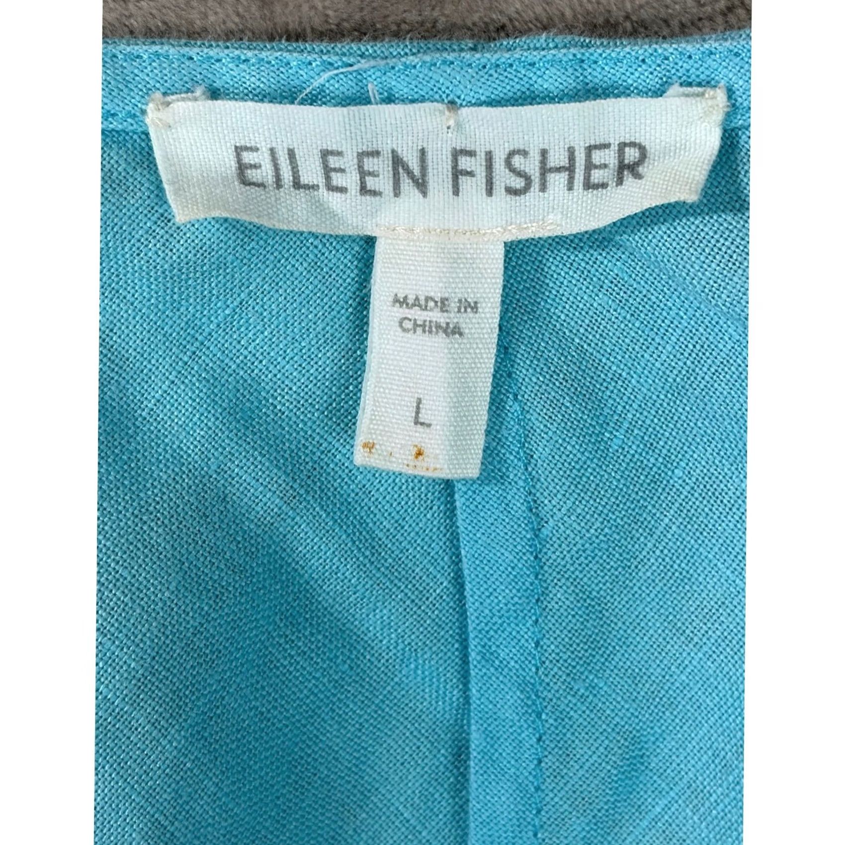 Eileen Fisher Eileen Fisher Organic Linen V-Neck Shift Dress Turquoise Blue Large Size L / US 10 / IT 46 - 3 Thumbnail